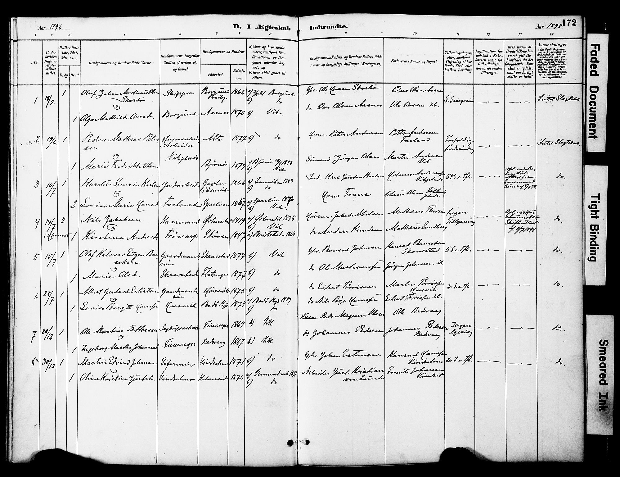 Ministerialprotokoller, klokkerbøker og fødselsregistre - Nord-Trøndelag, SAT/A-1458/774/L0628: Parish register (official) no. 774A02, 1887-1903, p. 172