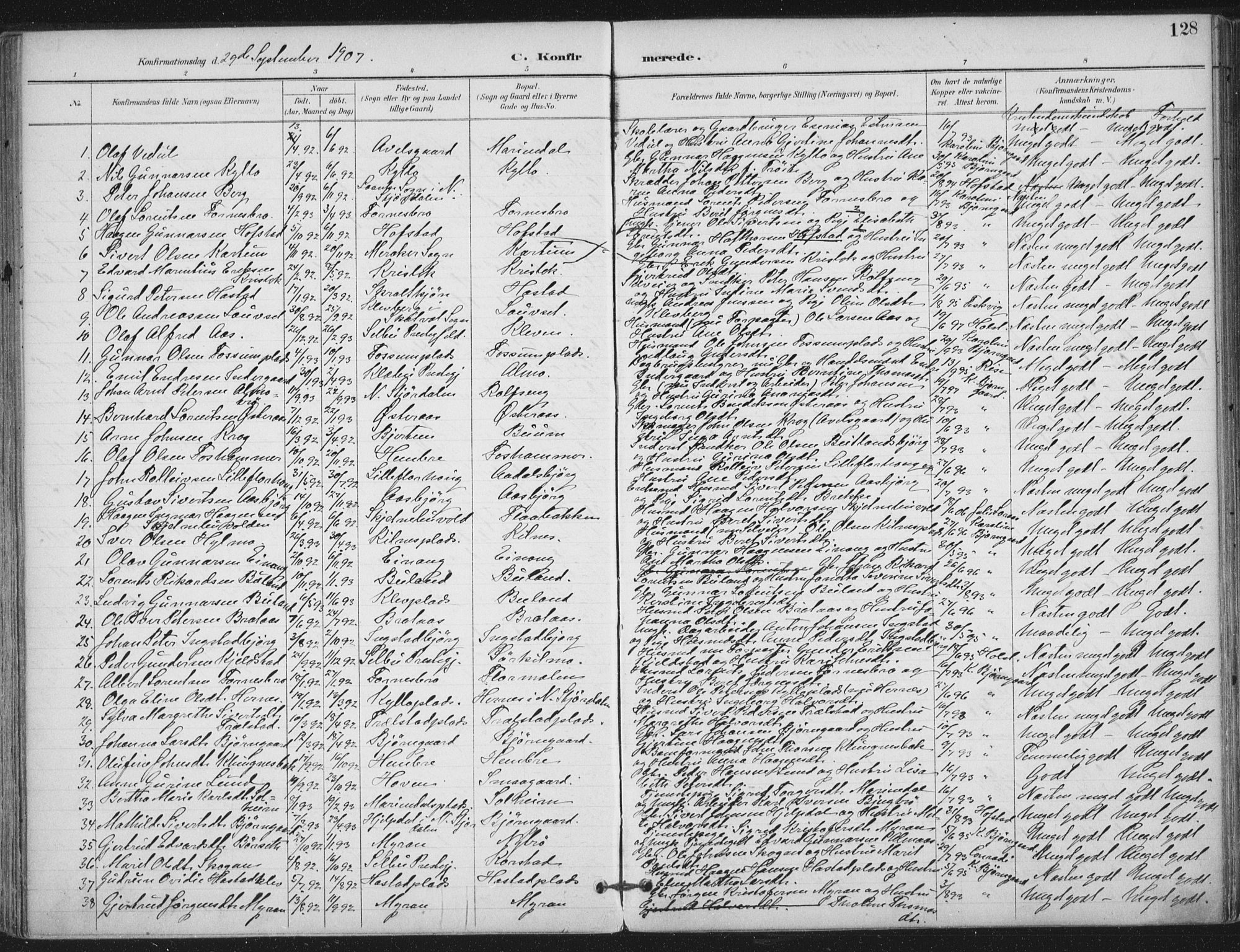 Ministerialprotokoller, klokkerbøker og fødselsregistre - Nord-Trøndelag, SAT/A-1458/703/L0031: Parish register (official) no. 703A04, 1893-1914, p. 128