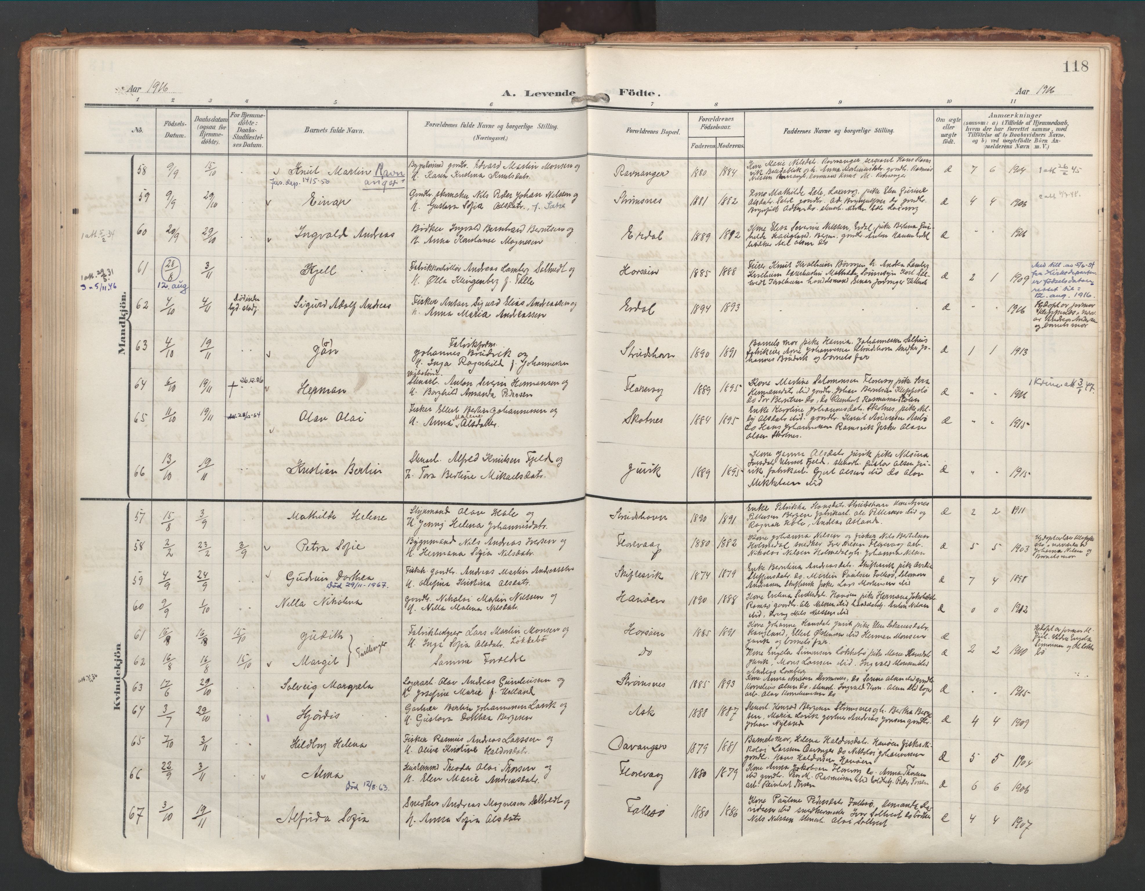 Askøy Sokneprestembete, AV/SAB-A-74101/H/Ha/Haa/Haac/L0002: Parish register (official) no. C 2, 1905-1922, p. 118