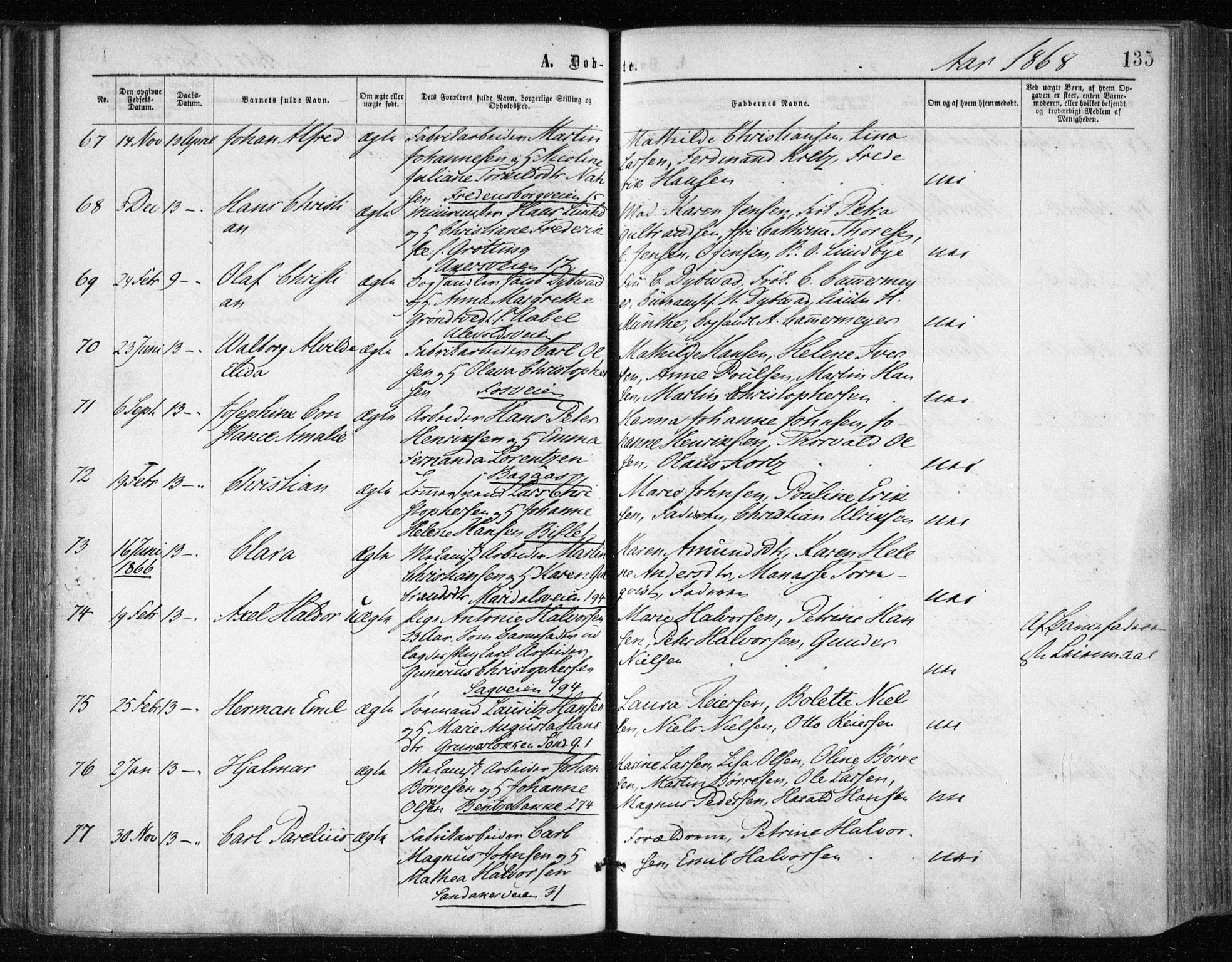 Gamle Aker prestekontor Kirkebøker, AV/SAO-A-10617a/F/L0002: Parish register (official) no. 2, 1864-1872, p. 135