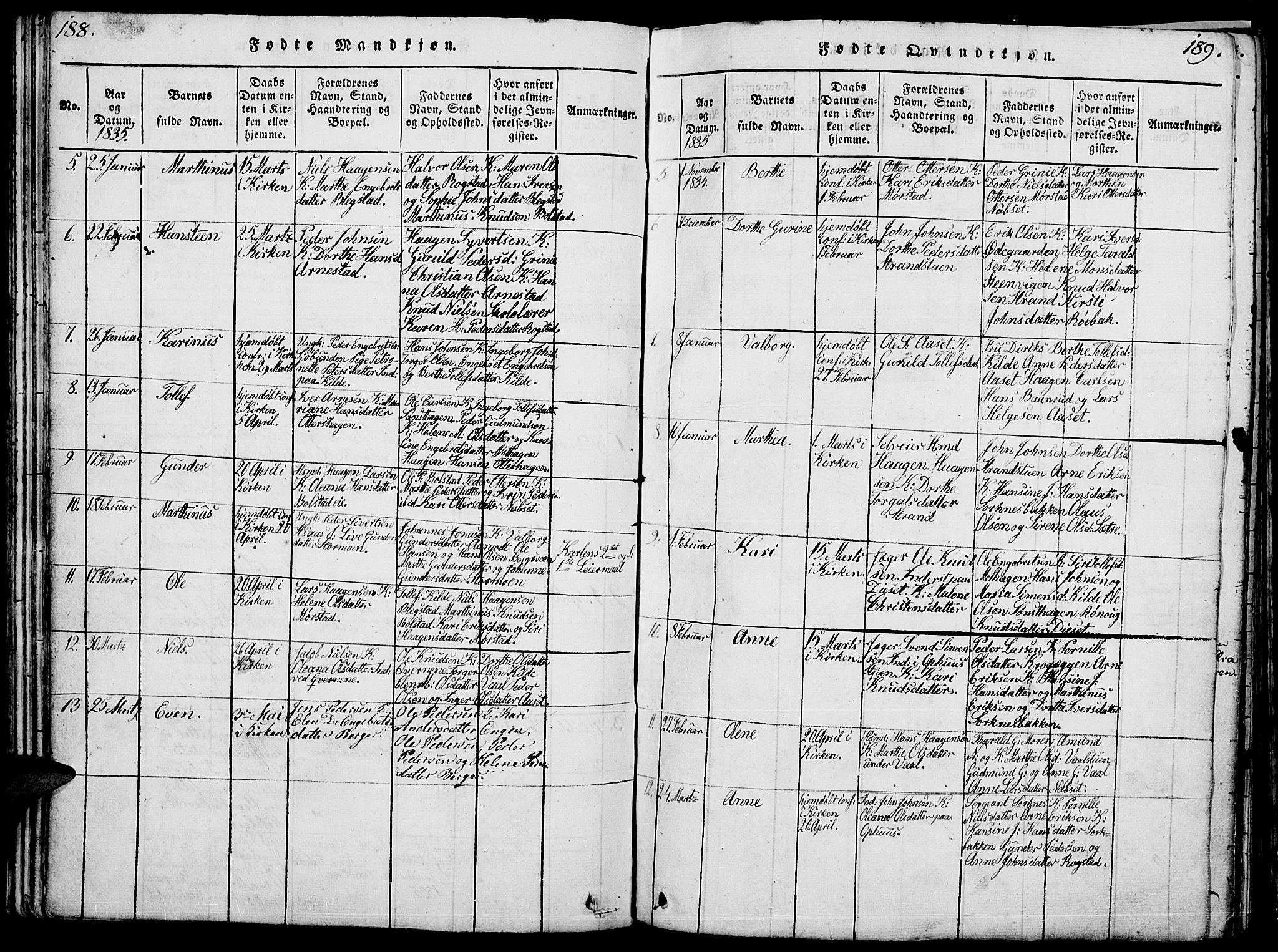 Åmot prestekontor, Hedmark, SAH/PREST-056/H/Ha/Hab/L0001: Parish register (copy) no. 1, 1815-1847, p. 188-189