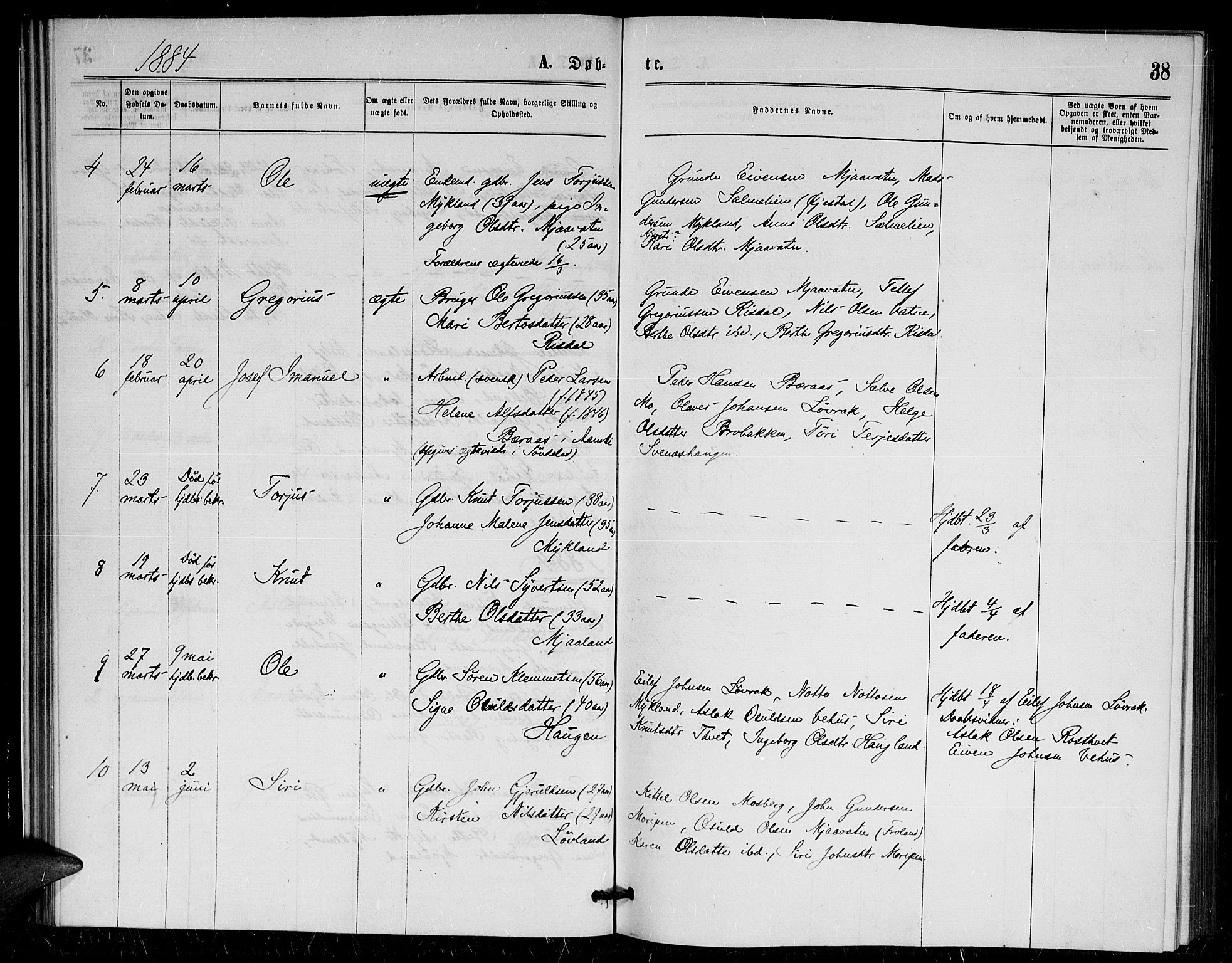 Herefoss sokneprestkontor, AV/SAK-1111-0019/F/Fa/Fac/L0001: Parish register (official) no. A 1, 1871-1886, p. 38