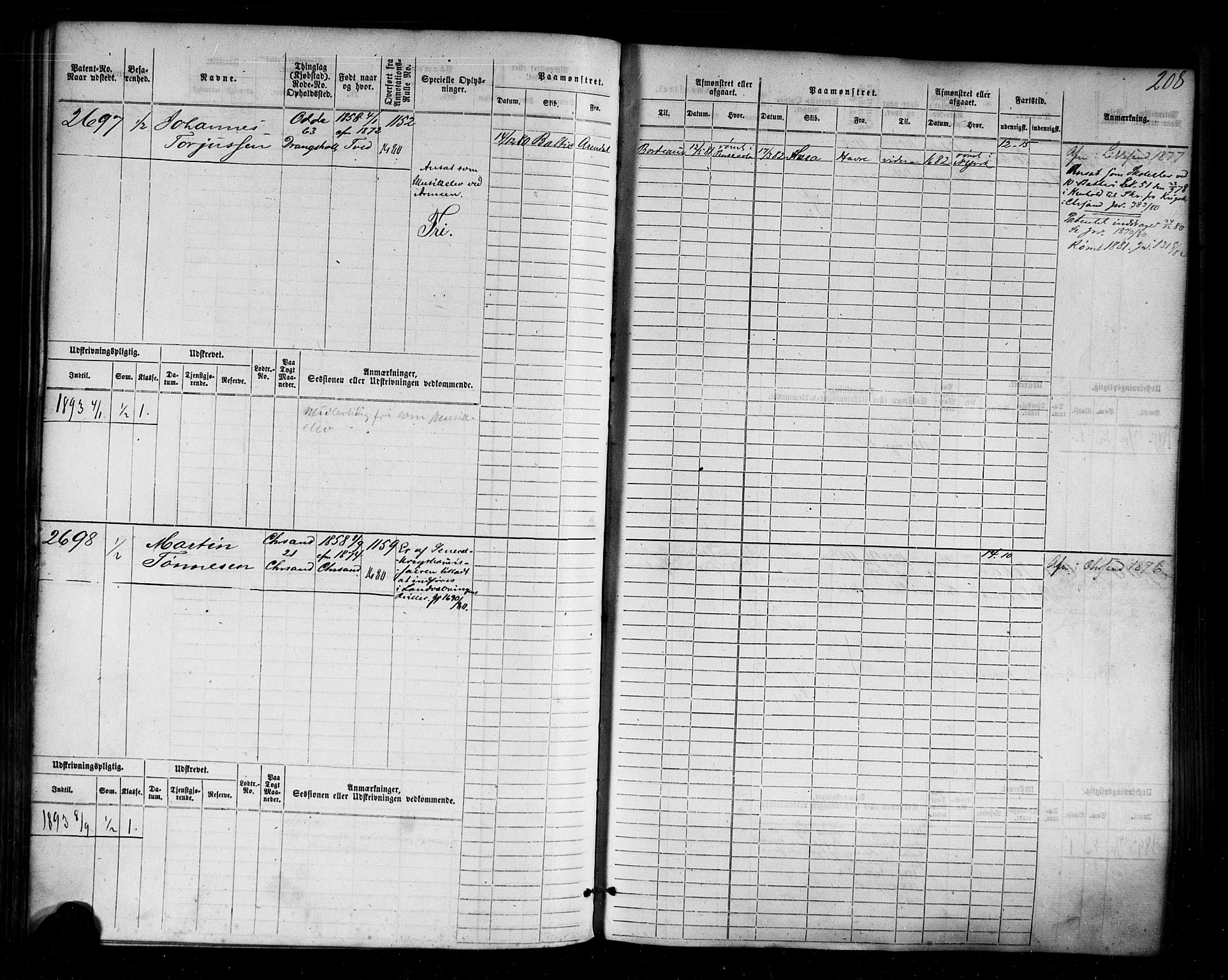 Kristiansand mønstringskrets, AV/SAK-2031-0015/F/Fb/L0006: Hovedrulle nr 2283-3048, I-13, 1876-1915, p. 219