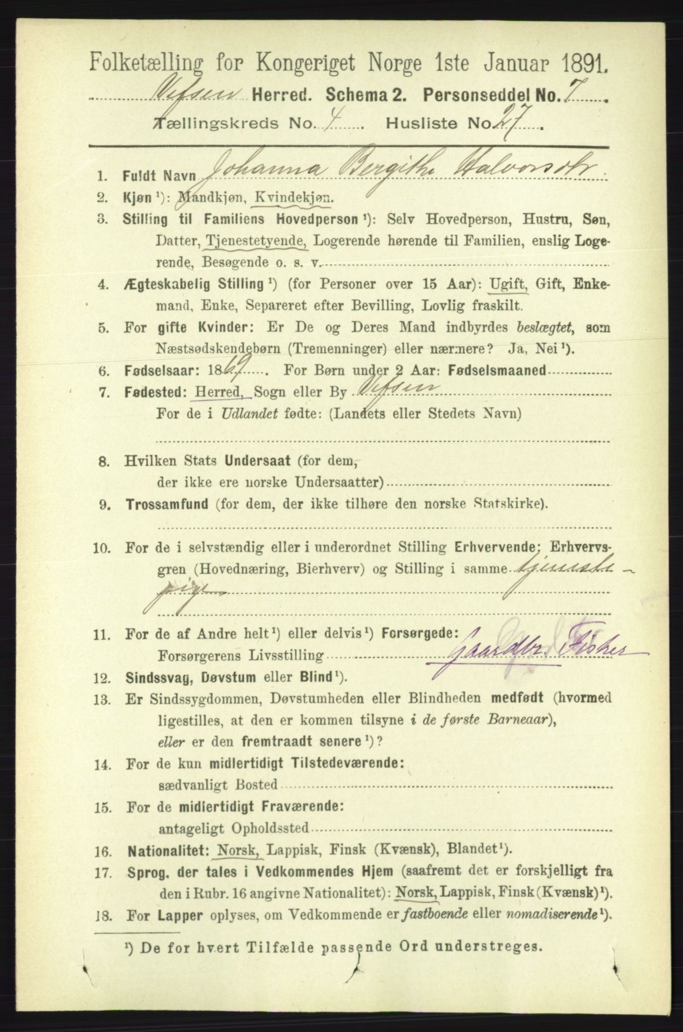 RA, 1891 census for 1824 Vefsn, 1891, p. 1816