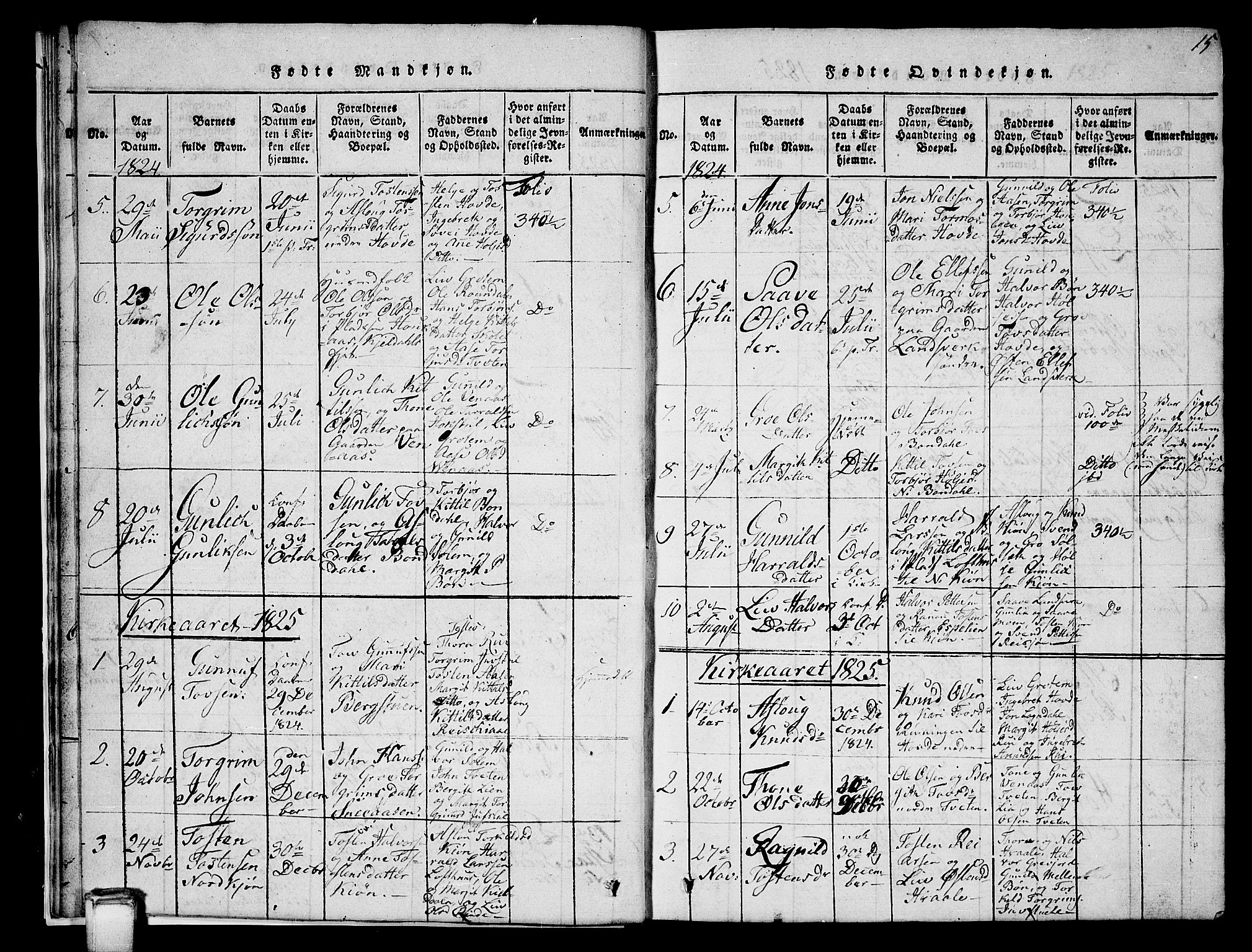 Hjartdal kirkebøker, SAKO/A-270/G/Gc/L0001: Parish register (copy) no. III 1, 1815-1842, p. 15