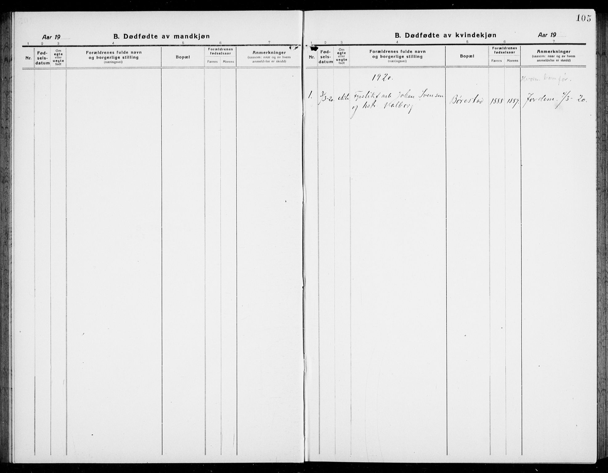 Brunlanes kirkebøker, SAKO/A-342/G/Ga/L0005: Parish register (copy) no. I 5, 1918-1941, p. 105