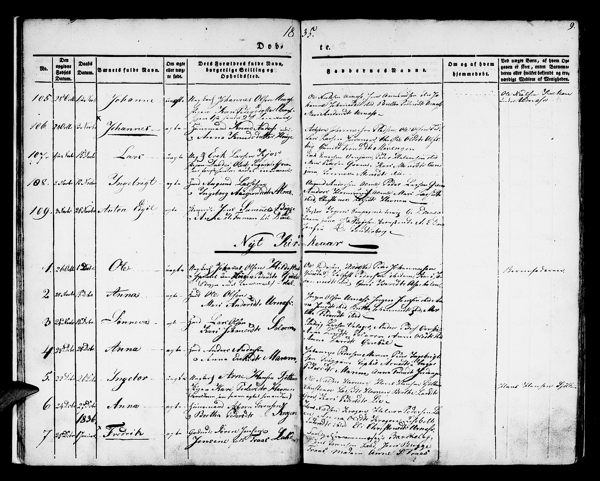 Hafslo sokneprestembete, SAB/A-80301/H/Haa/Haaa/L0005: Parish register (official) no. A 5, 1834-1852, p. 9