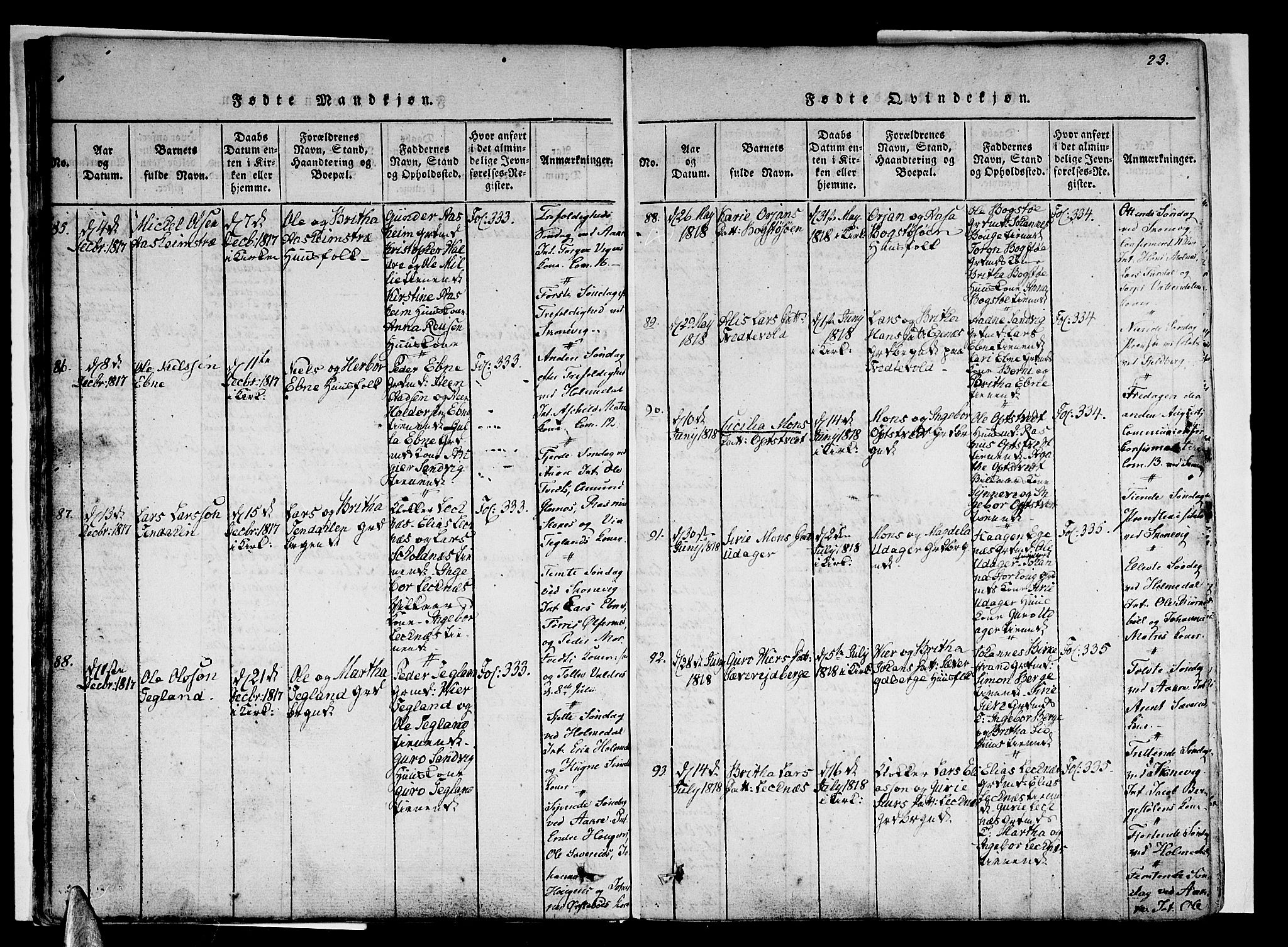 Skånevik sokneprestembete, SAB/A-77801/H/Haa: Parish register (official) no. A 3, 1815-1828, p. 23