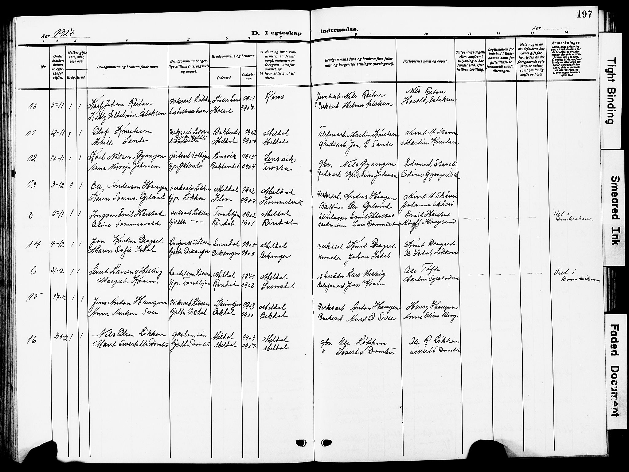 Ministerialprotokoller, klokkerbøker og fødselsregistre - Sør-Trøndelag, SAT/A-1456/672/L0865: Parish register (copy) no. 672C04, 1914-1928, p. 197