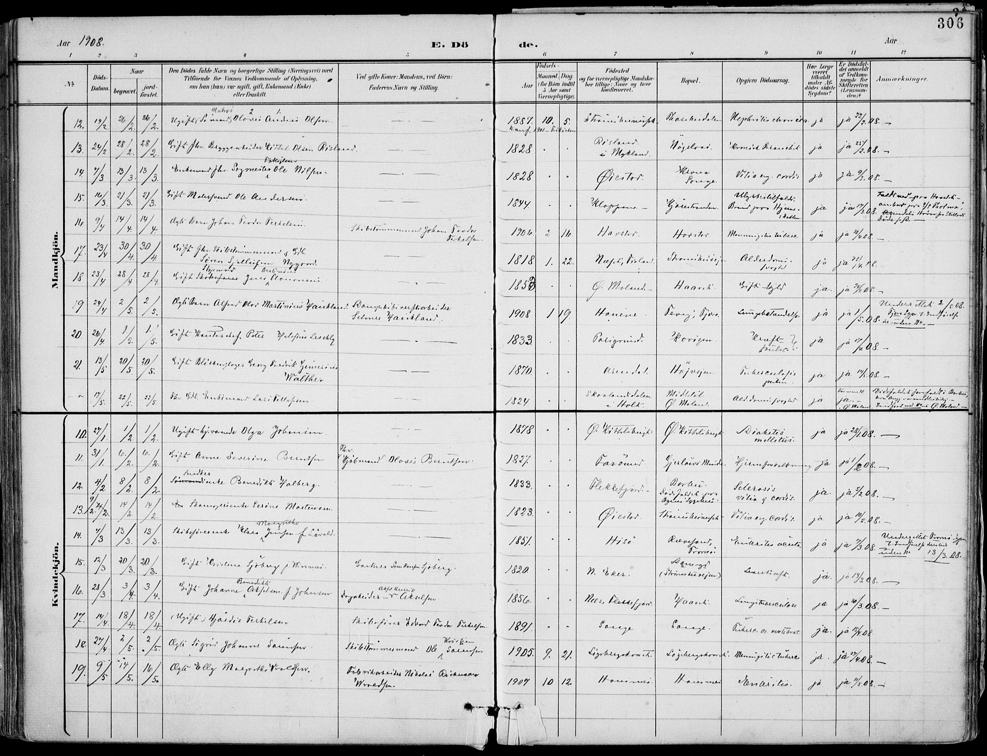 Barbu sokneprestkontor, AV/SAK-1111-0003/F/Fa/L0005: Parish register (official) no. A 5, 1899-1909, p. 306