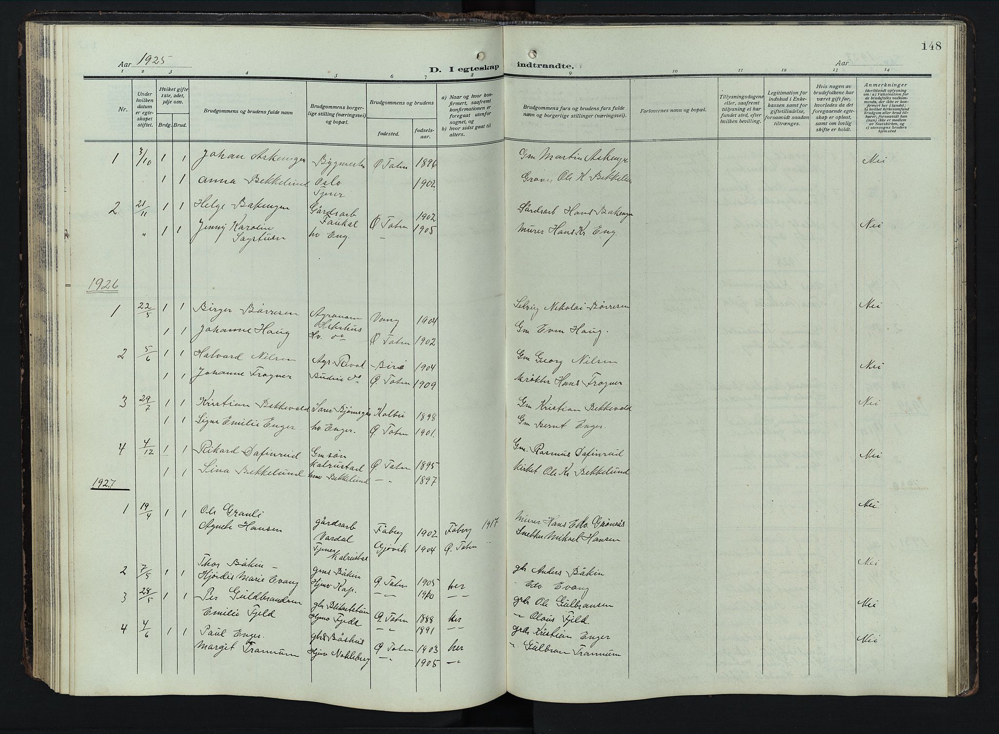 Østre Toten prestekontor, AV/SAH-PREST-104/H/Ha/Hab/L0009: Parish register (copy) no. 9, 1908-1956, p. 148