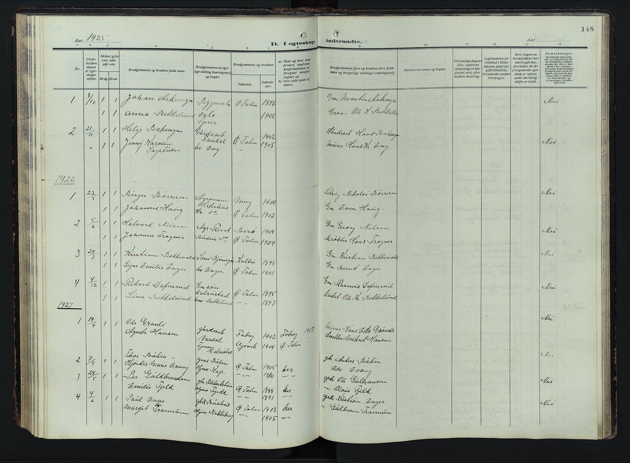 Østre Toten prestekontor, SAH/PREST-104/H/Ha/Hab/L0009: Parish register (copy) no. 9, 1908-1956, p. 148