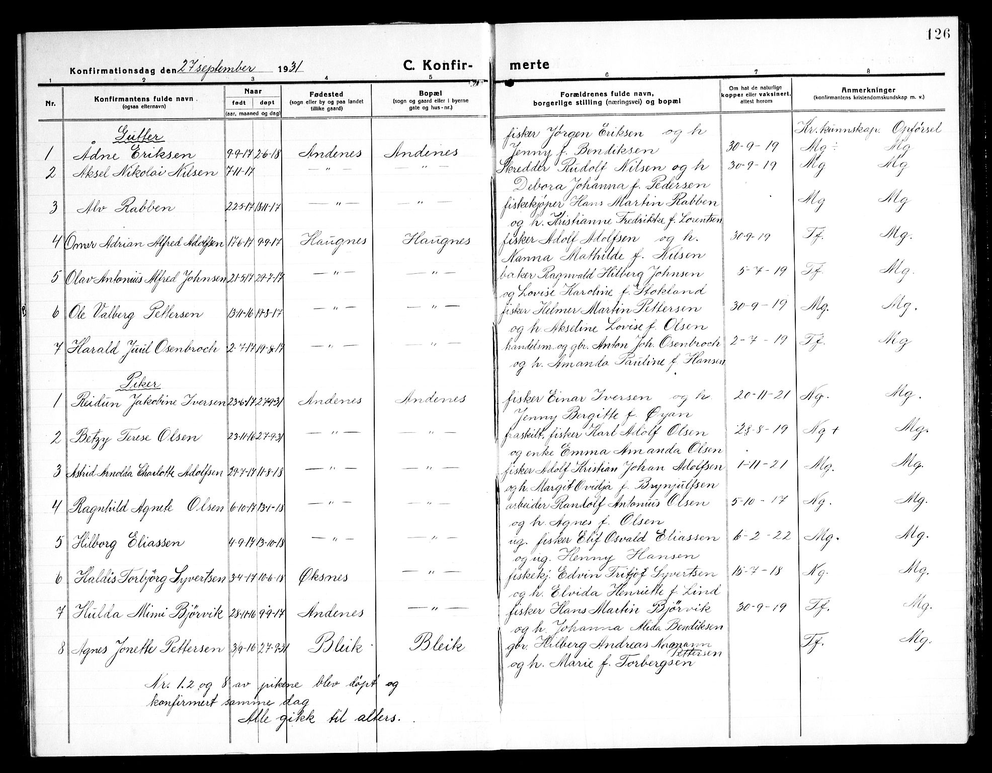 Ministerialprotokoller, klokkerbøker og fødselsregistre - Nordland, SAT/A-1459/899/L1450: Parish register (copy) no. 899C05, 1918-1945, p. 126