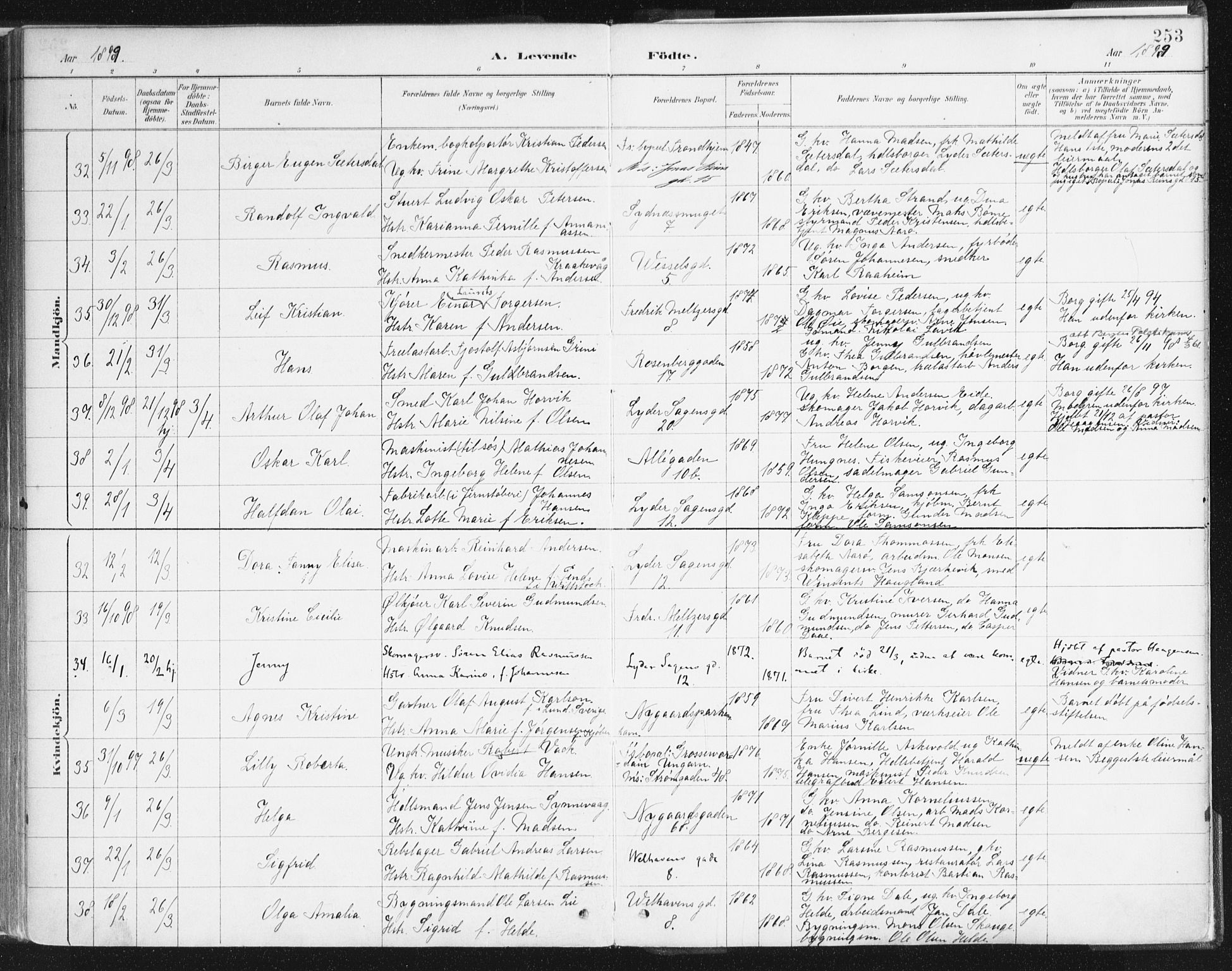 Johanneskirken sokneprestembete, AV/SAB-A-76001/H/Haa/L0001: Parish register (official) no. A 1, 1885-1900, p. 253