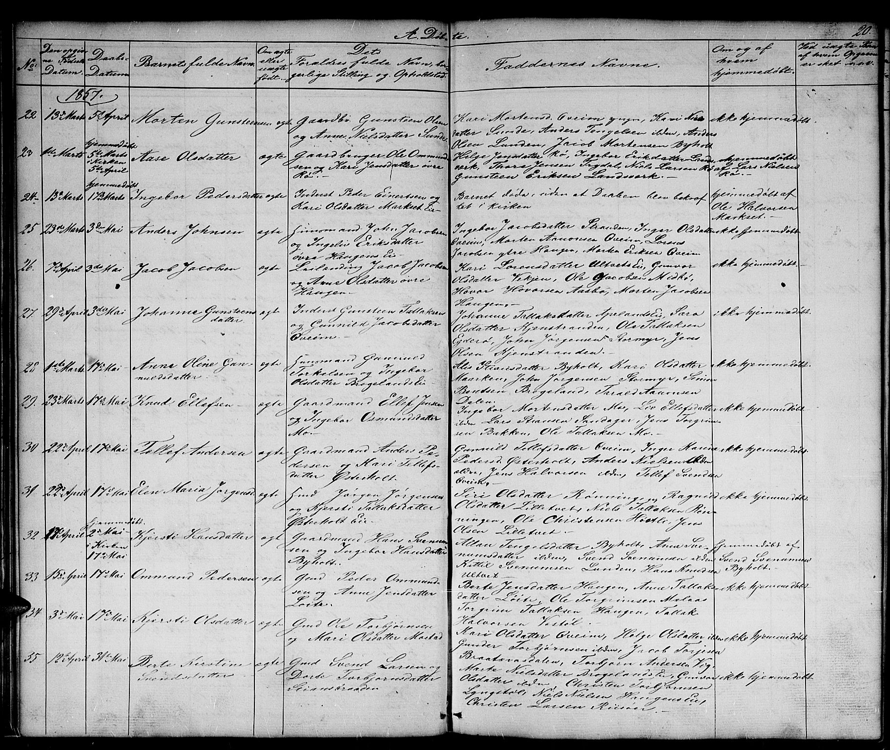 Gjerstad sokneprestkontor, AV/SAK-1111-0014/F/Fb/Fba/L0005: Parish register (copy) no. B 5, 1853-1867, p. 20