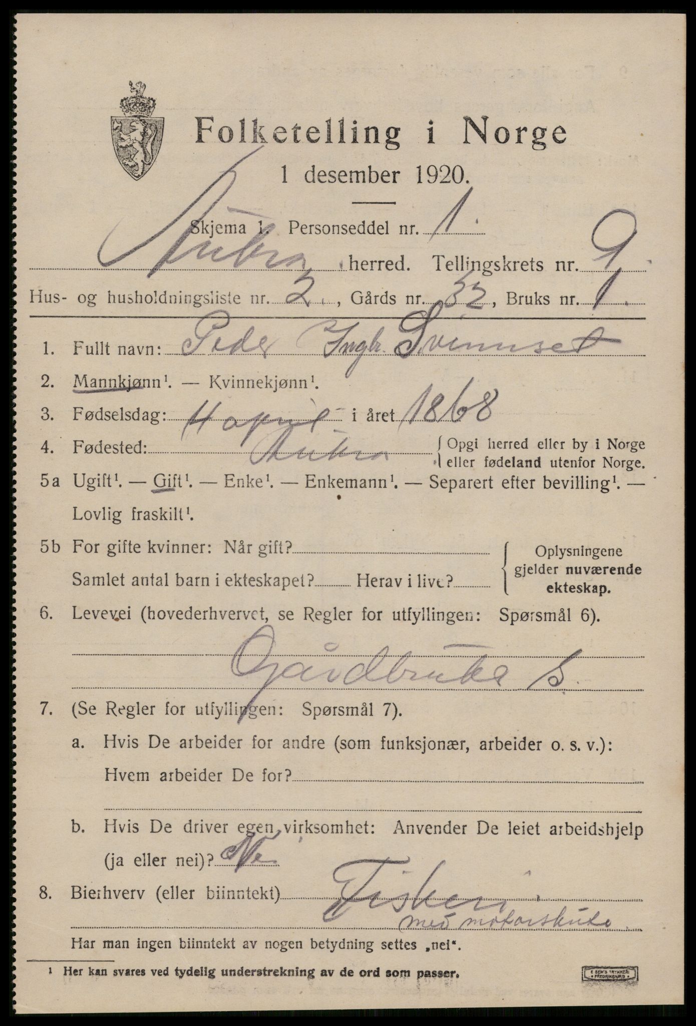 SAT, 1920 census for Aukra, 1920, p. 4549