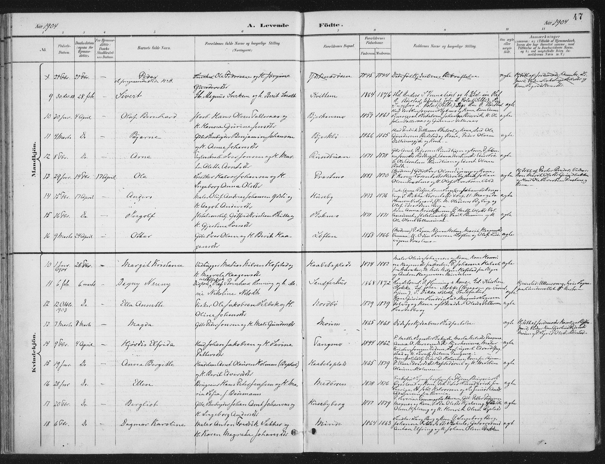 Ministerialprotokoller, klokkerbøker og fødselsregistre - Nord-Trøndelag, AV/SAT-A-1458/709/L0082: Parish register (official) no. 709A22, 1896-1916, p. 47