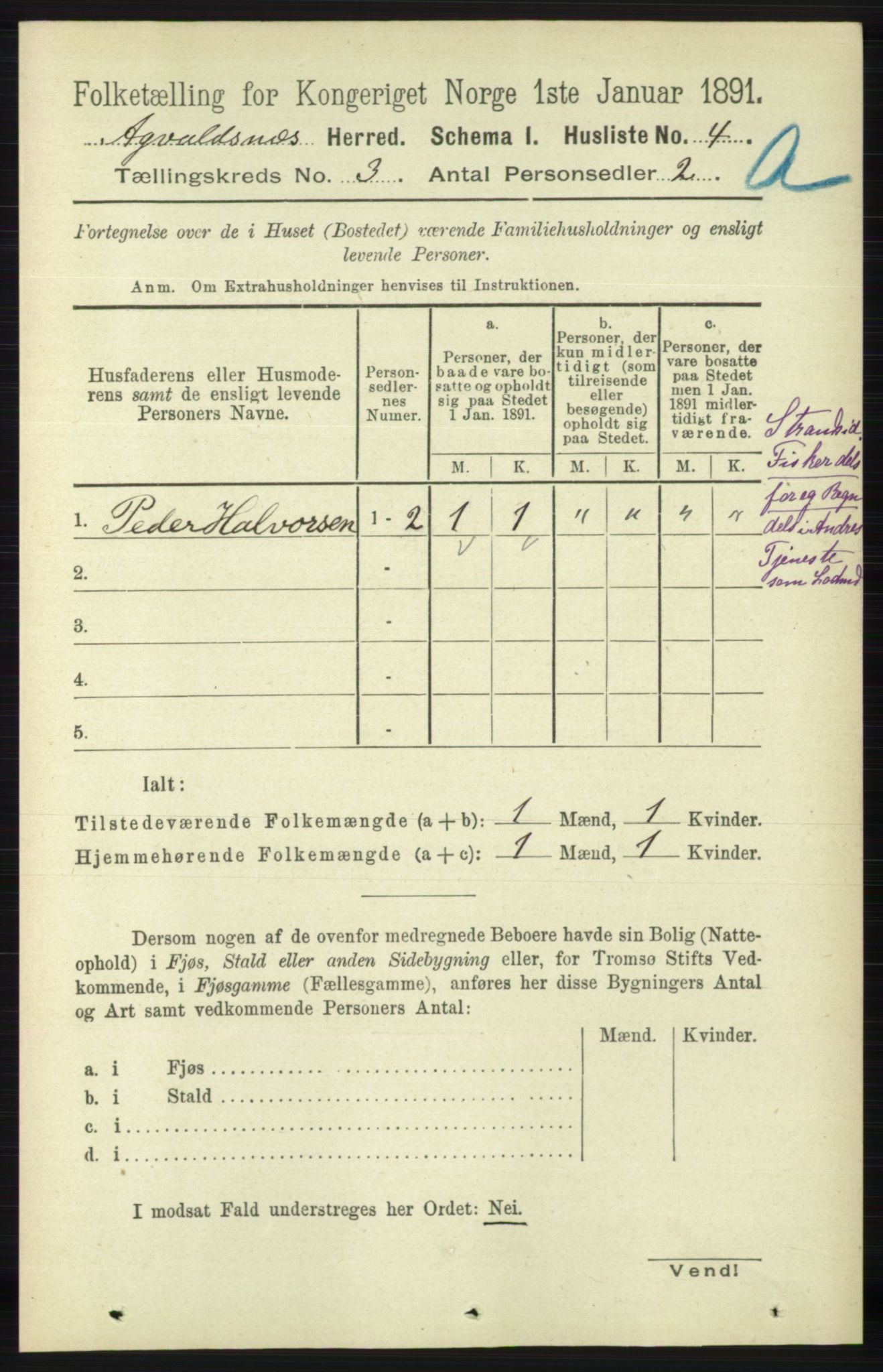 RA, 1891 census for 1147 Avaldsnes, 1891, p. 994