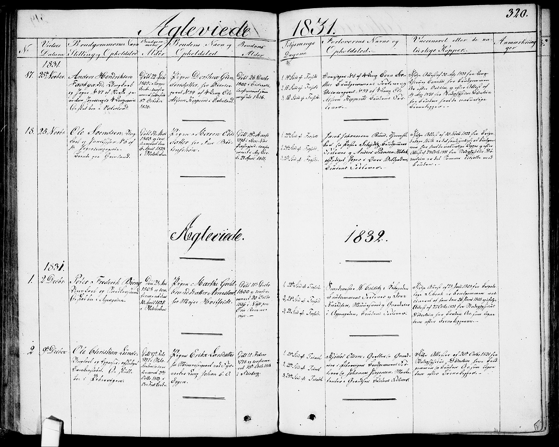 Garnisonsmenigheten Kirkebøker, SAO/A-10846/G/Ga/L0004: Parish register (copy) no. 4, 1828-1840, p. 320