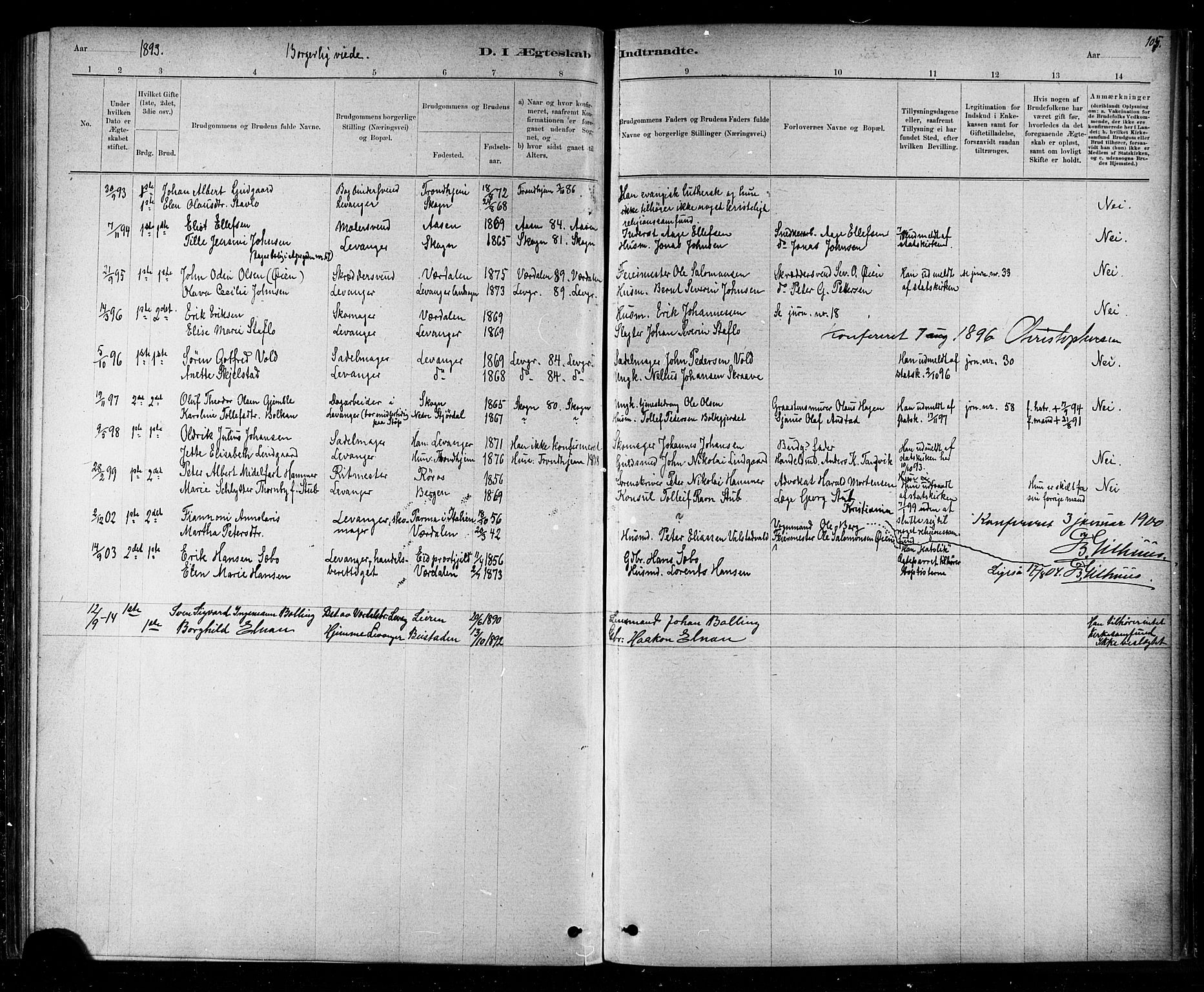 Ministerialprotokoller, klokkerbøker og fødselsregistre - Nord-Trøndelag, SAT/A-1458/720/L0192: Parish register (copy) no. 720C01, 1880-1917, p. 105