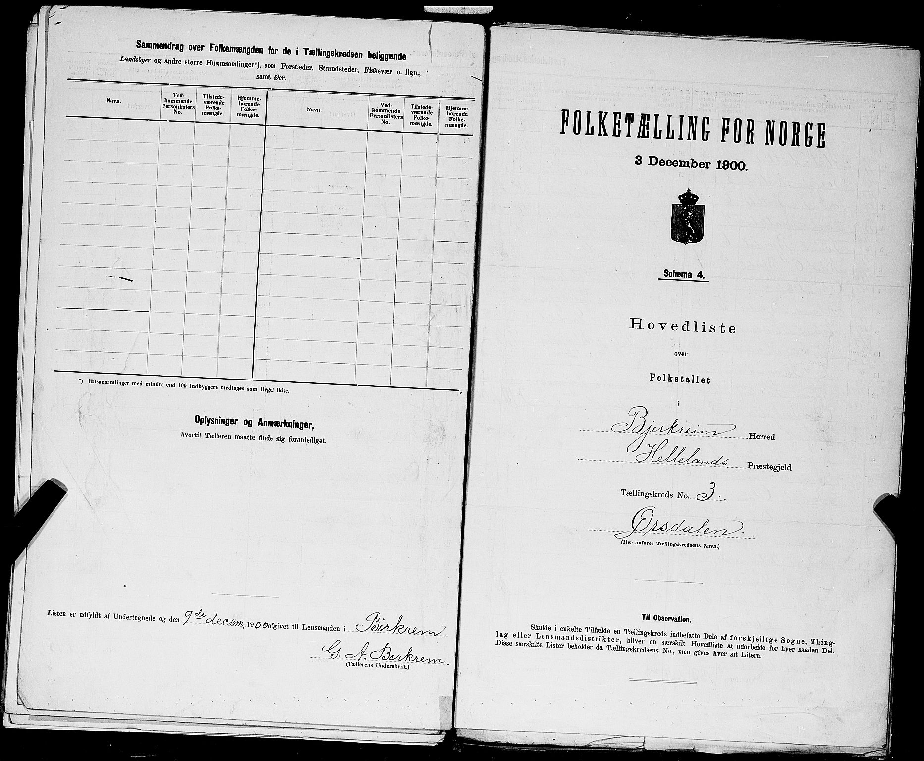 SAST, 1900 census for Bjerkreim, 1900, p. 14