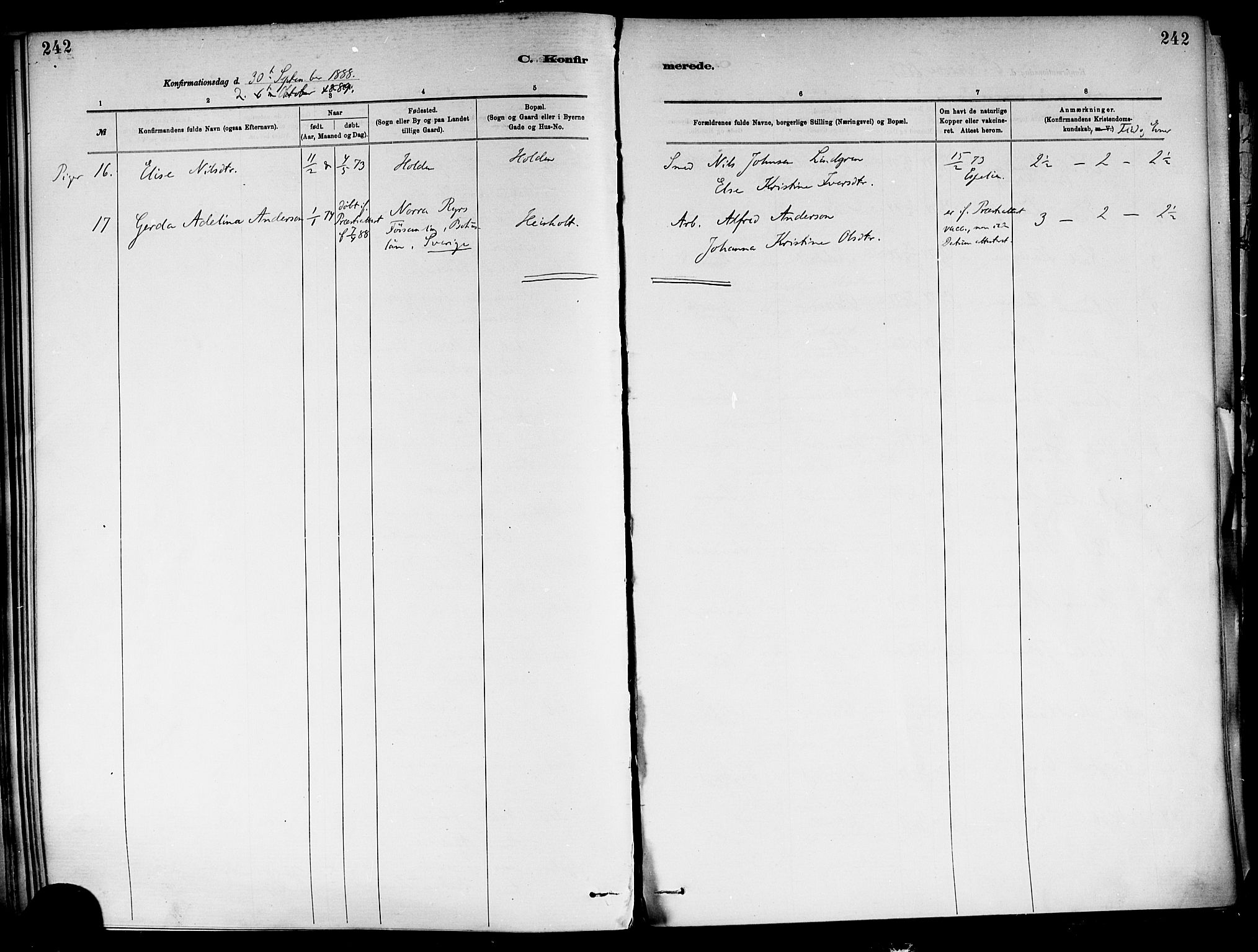 Holla kirkebøker, SAKO/A-272/F/Fa/L0008: Parish register (official) no. 8, 1882-1897, p. 242