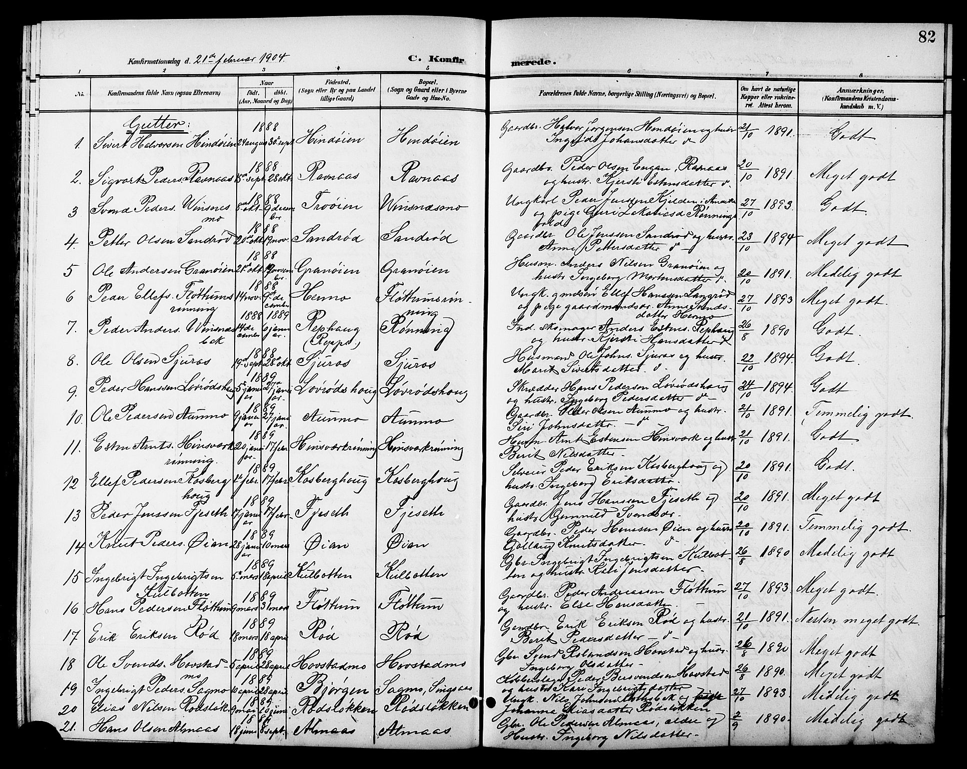 Ministerialprotokoller, klokkerbøker og fødselsregistre - Sør-Trøndelag, SAT/A-1456/688/L1029: Parish register (copy) no. 688C04, 1899-1915, p. 82