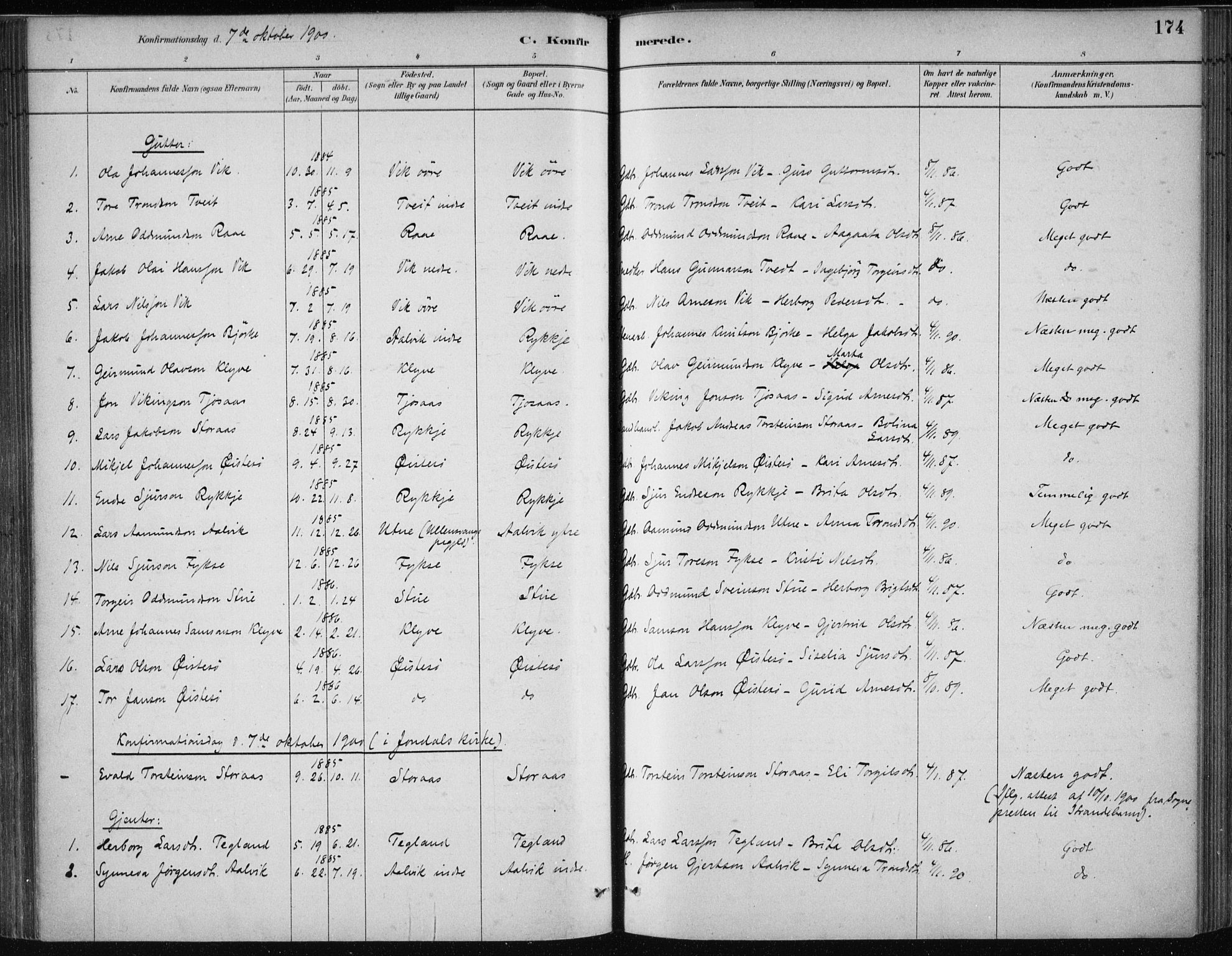 Kvam sokneprestembete, AV/SAB-A-76201/H/Haa: Parish register (official) no. C  1, 1880-1906, p. 174