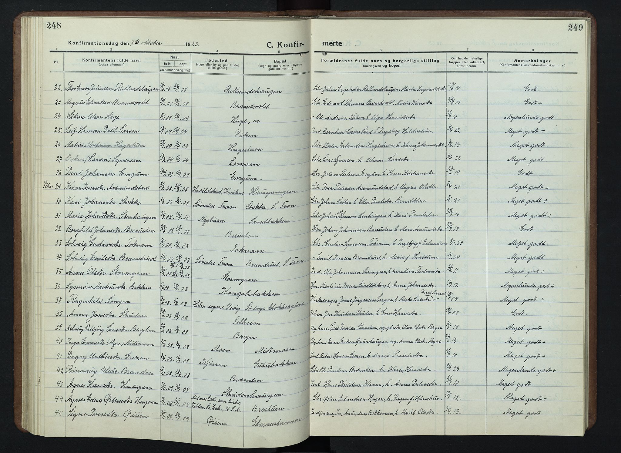 Nord-Fron prestekontor, SAH/PREST-080/H/Ha/Hab/L0007: Parish register (copy) no. 7, 1915-1946, p. 248-249