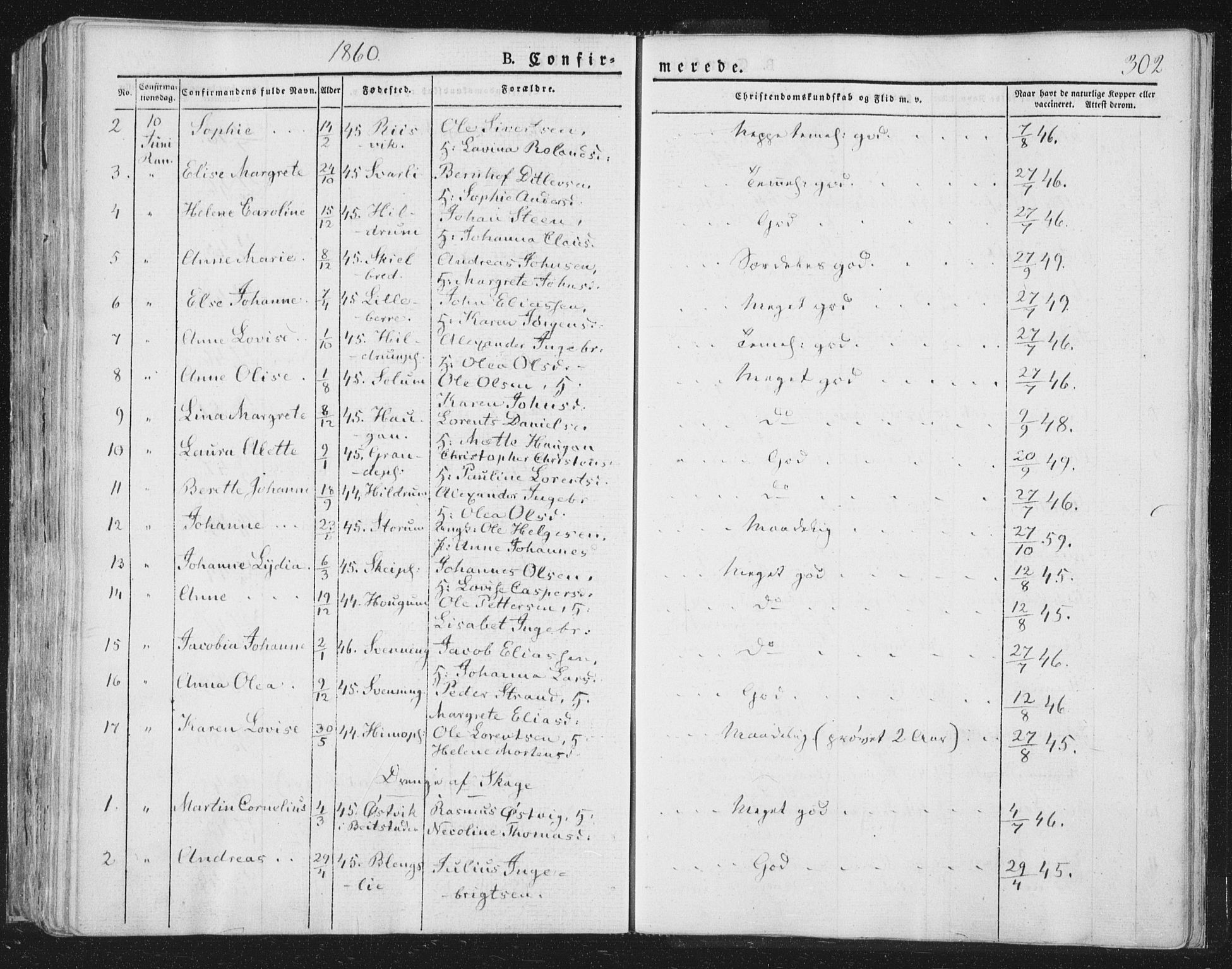 Ministerialprotokoller, klokkerbøker og fødselsregistre - Nord-Trøndelag, AV/SAT-A-1458/764/L0551: Parish register (official) no. 764A07a, 1824-1864, p. 302