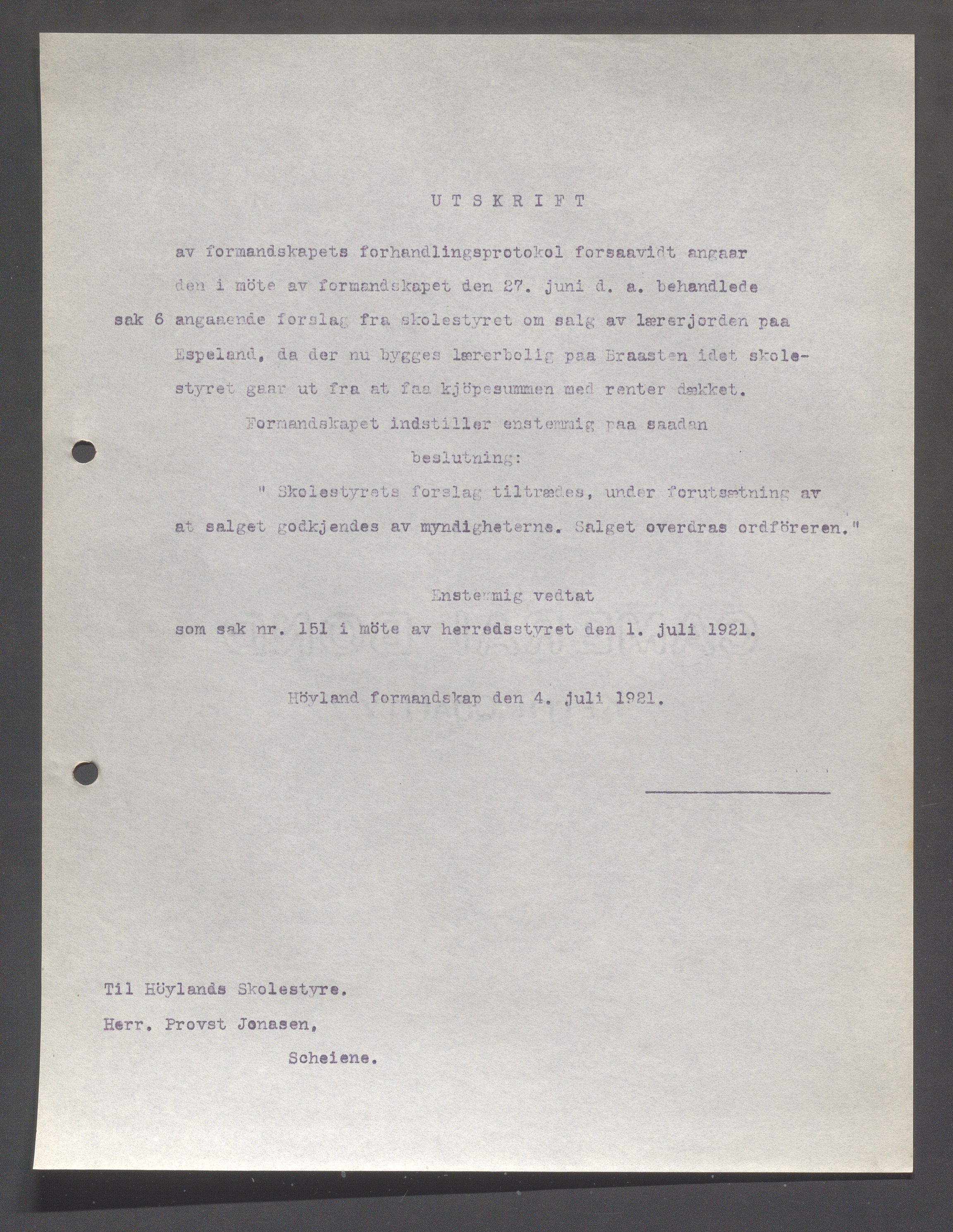 Høyland kommune - Formannskapet, IKAR/K-100046/B/L0006: Kopibok, 1920-1923, p. 303