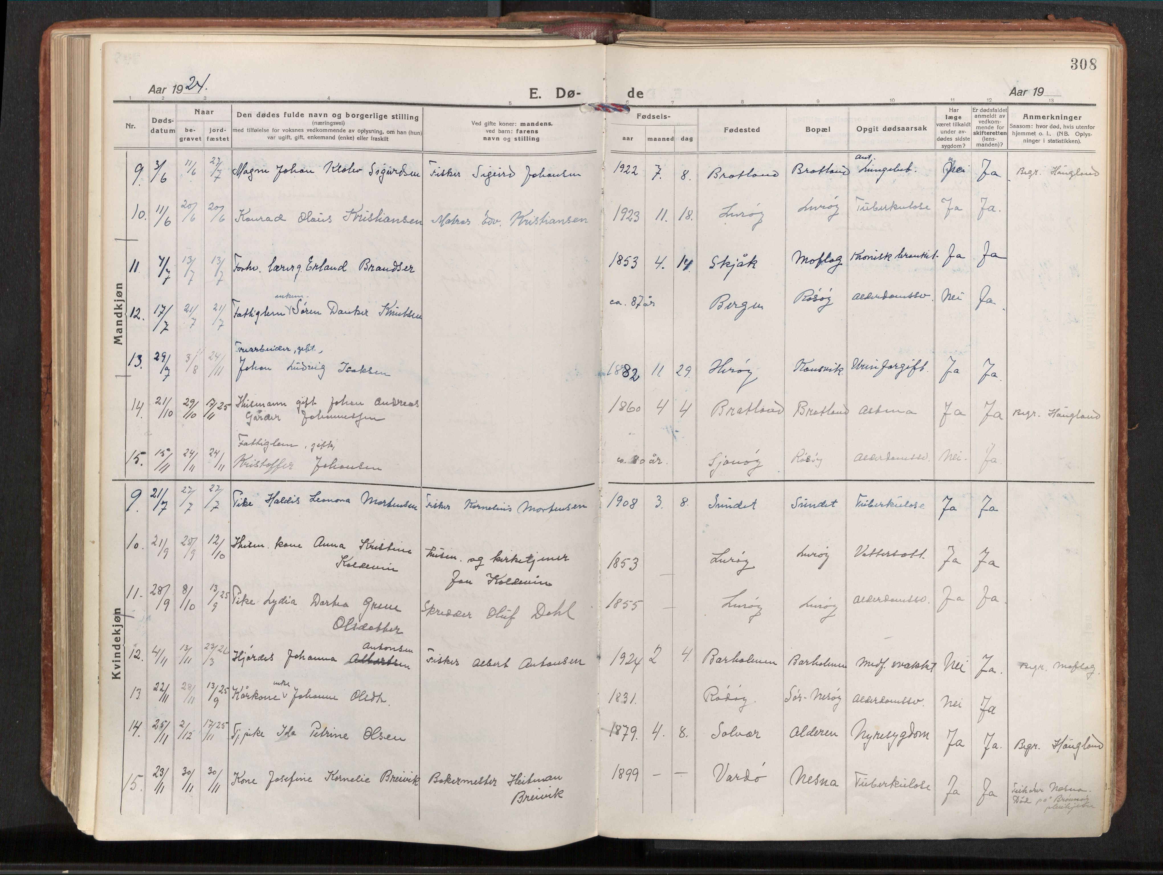 Ministerialprotokoller, klokkerbøker og fødselsregistre - Nordland, AV/SAT-A-1459/839/L0570: Parish register (official) no. 839A07, 1923-1942, p. 308