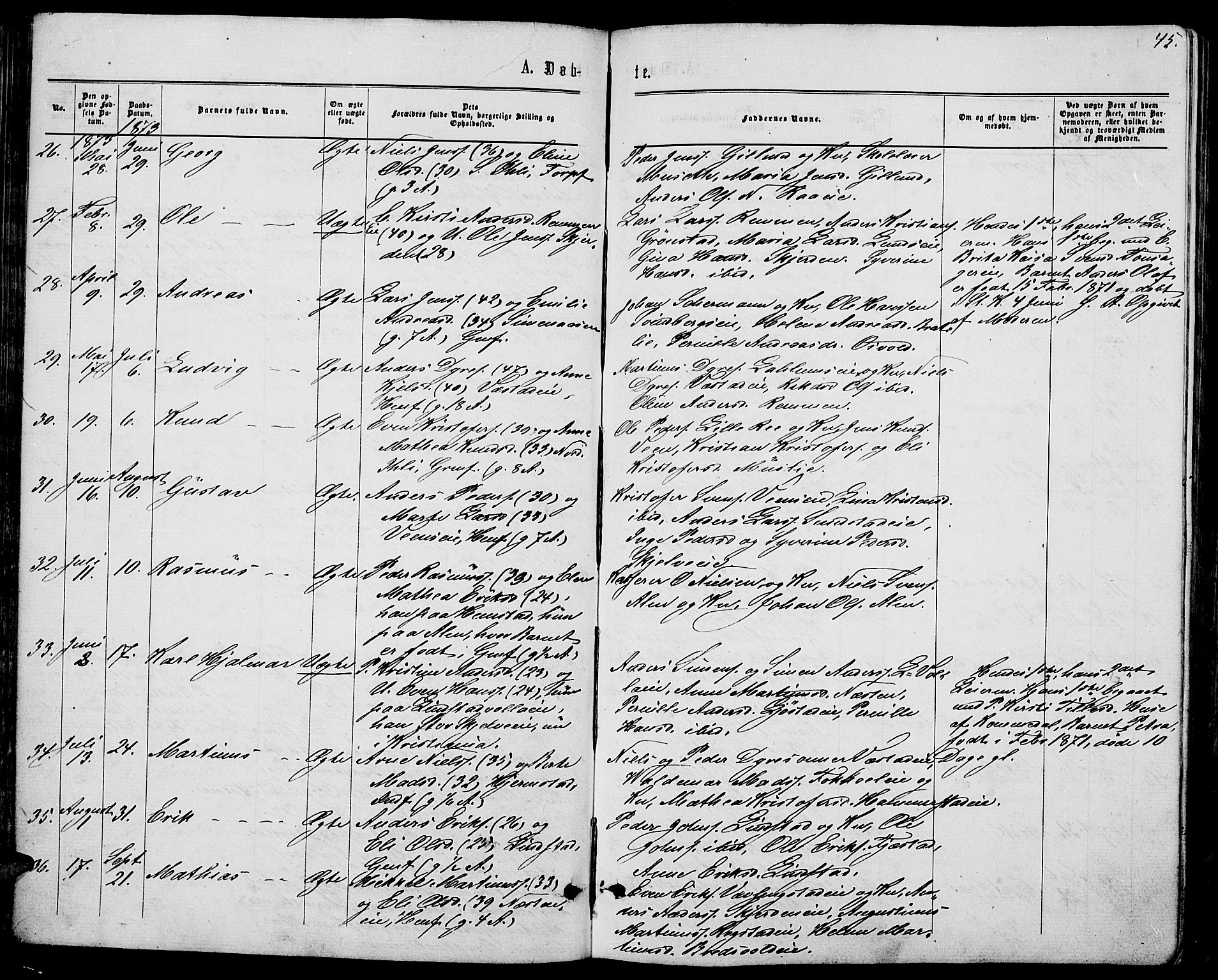 Stange prestekontor, AV/SAH-PREST-002/L/L0006: Parish register (copy) no. 6, 1864-1882, p. 45