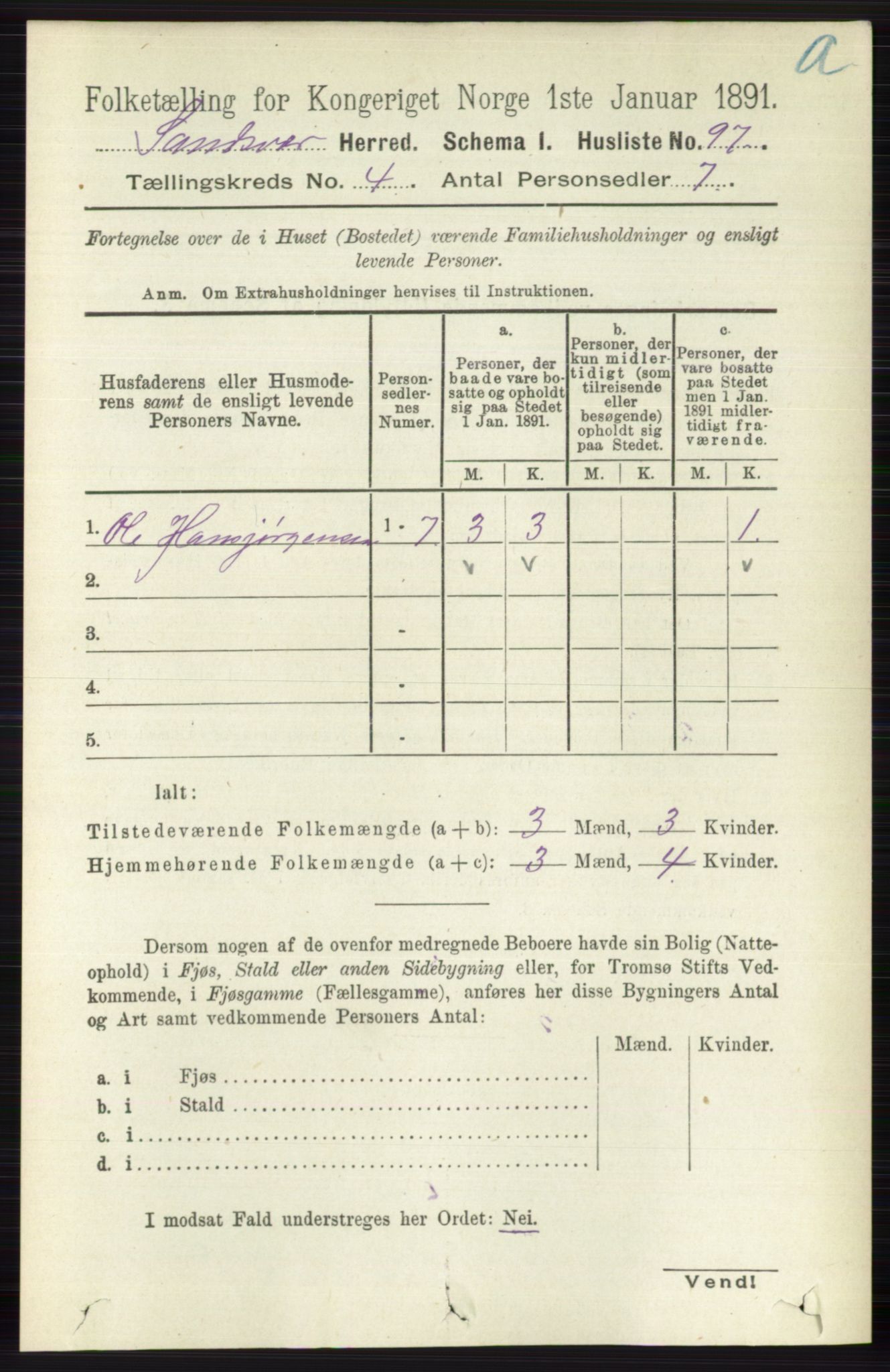 RA, 1891 census for 0629 Sandsvær, 1891, p. 1830