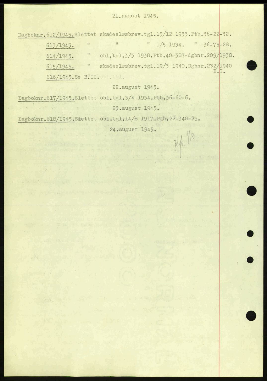 Nedenes sorenskriveri, SAK/1221-0006/G/Gb/Gba/L0052: Mortgage book no. A6a, 1944-1945, Diary no: : 612/1945