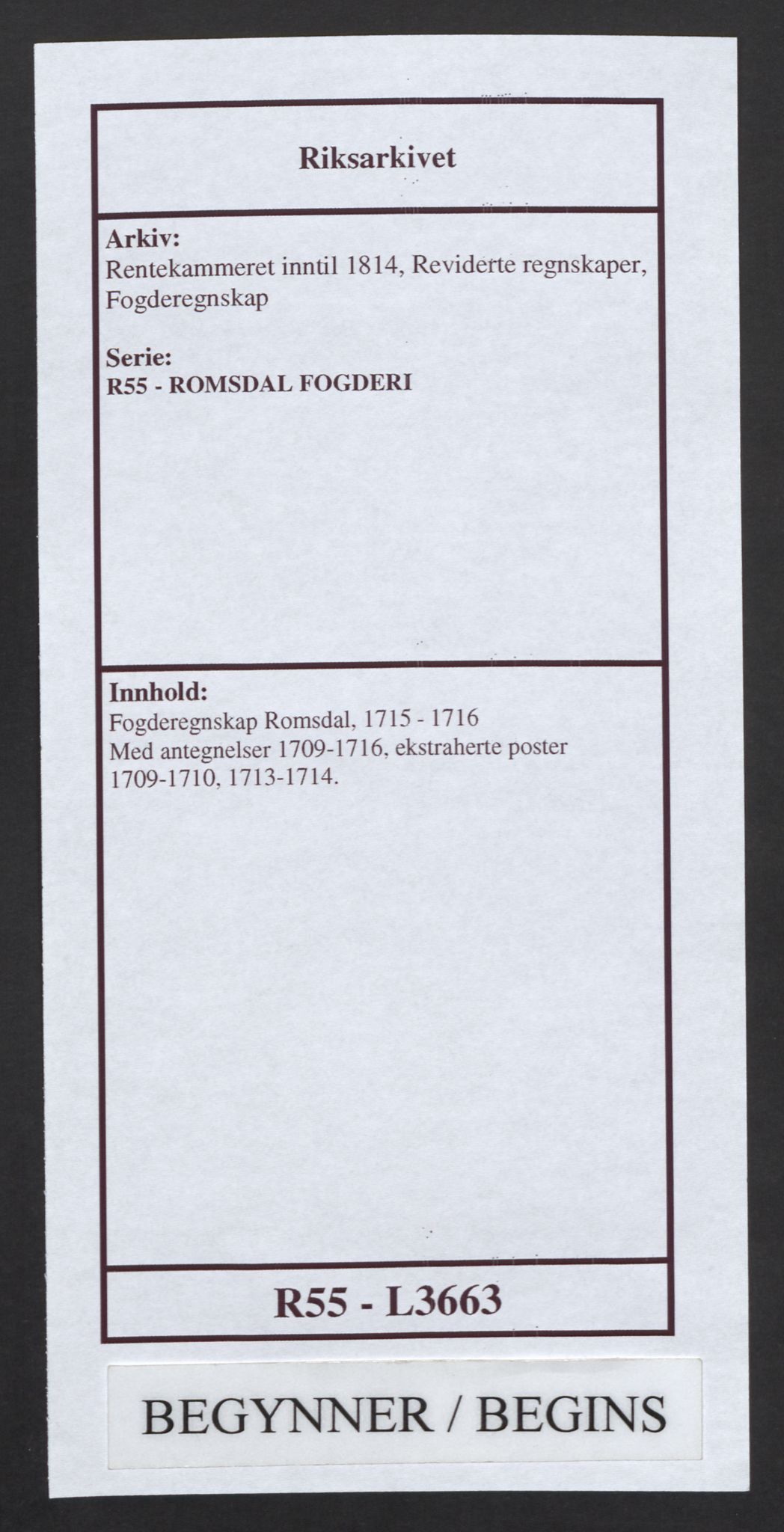 Rentekammeret inntil 1814, Reviderte regnskaper, Fogderegnskap, AV/RA-EA-4092/R55/L3663: Fogderegnskap Romsdal, 1715-1716, p. 1