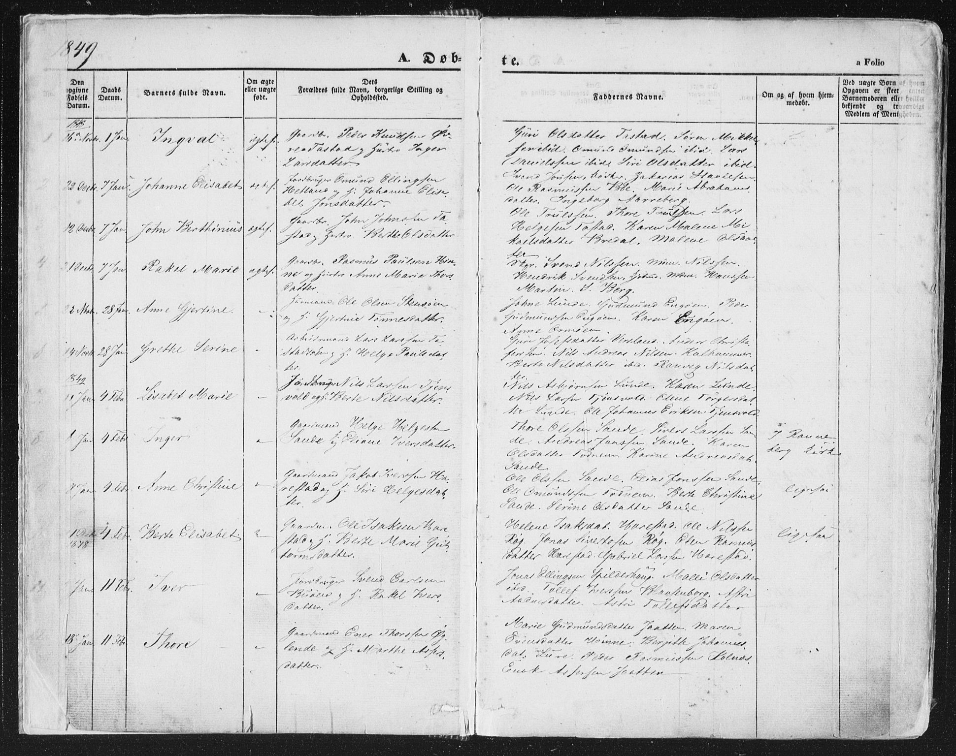 Hetland sokneprestkontor, AV/SAST-A-101826/30/30BA/L0002: Parish register (official) no. A 2, 1849-1869, p. 1