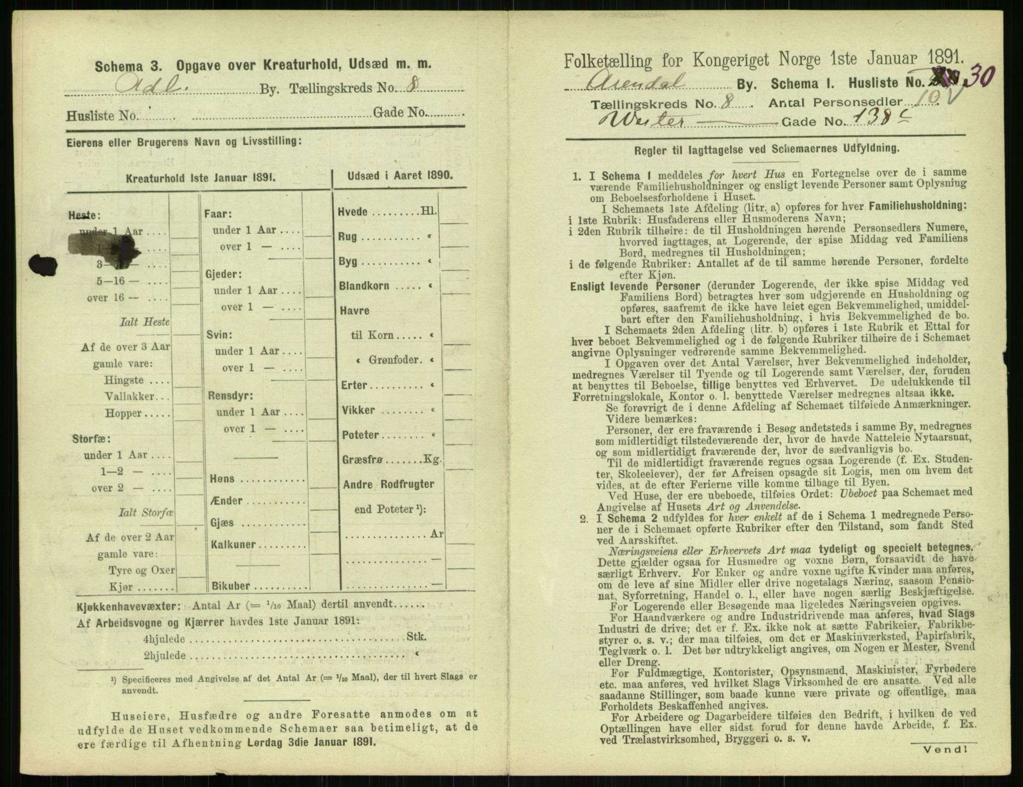 RA, 1891 census for 0903 Arendal, 1891, p. 458