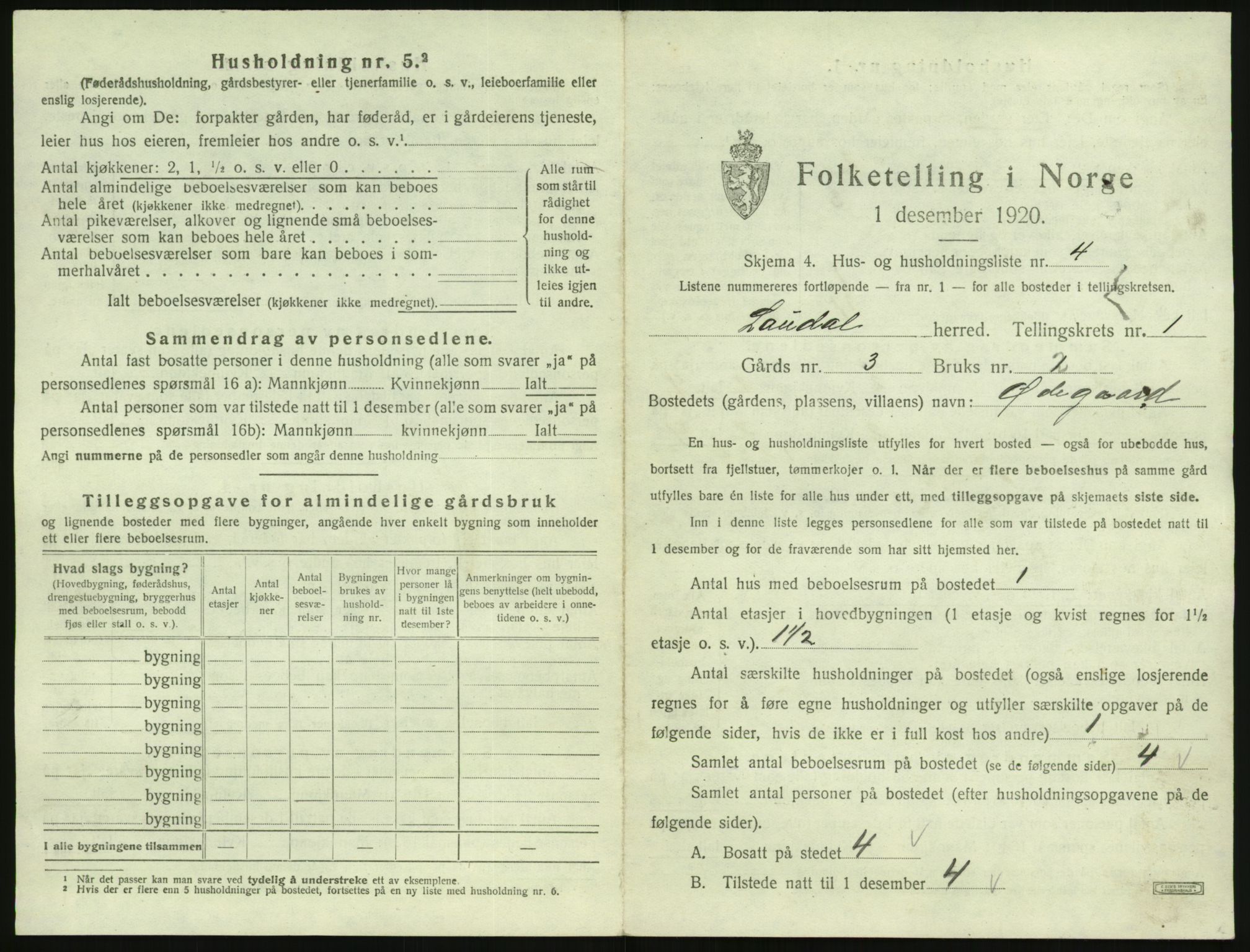 SAK, 1920 census for Laudal, 1920, p. 32