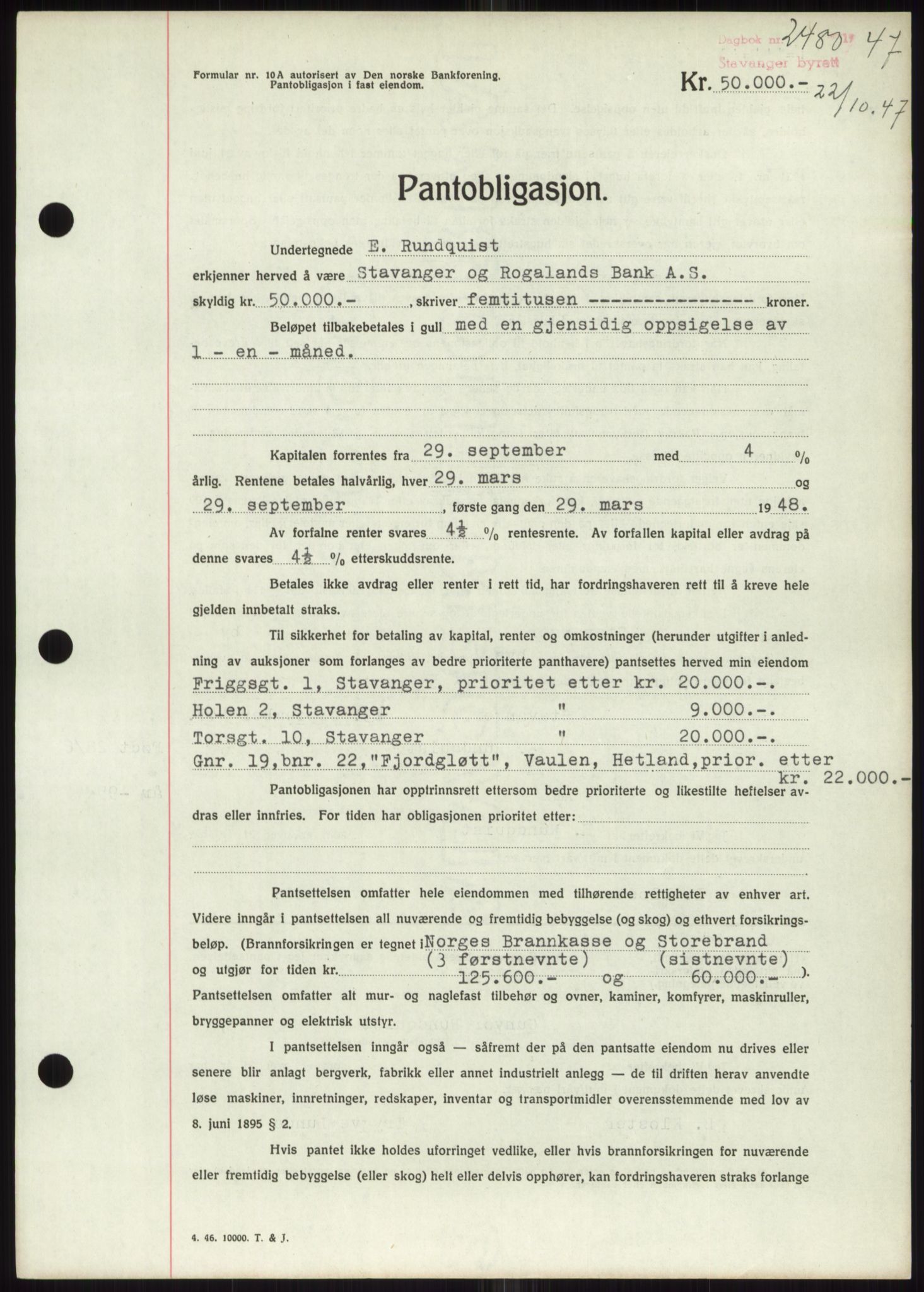 Stavanger byrett, SAST/A-100455/002/G/Gb/L0032: Mortgage book, 1947-1950, Diary no: : 2480/1947