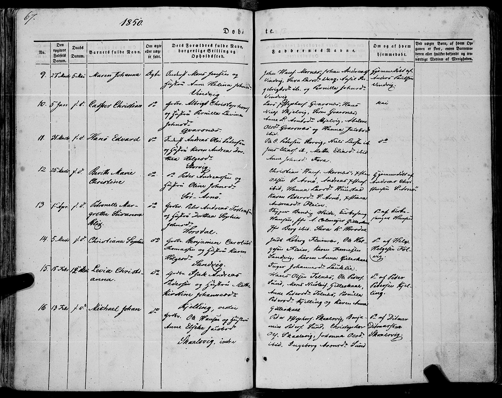 Ministerialprotokoller, klokkerbøker og fødselsregistre - Nordland, SAT/A-1459/805/L0097: Parish register (official) no. 805A04, 1837-1861, p. 67