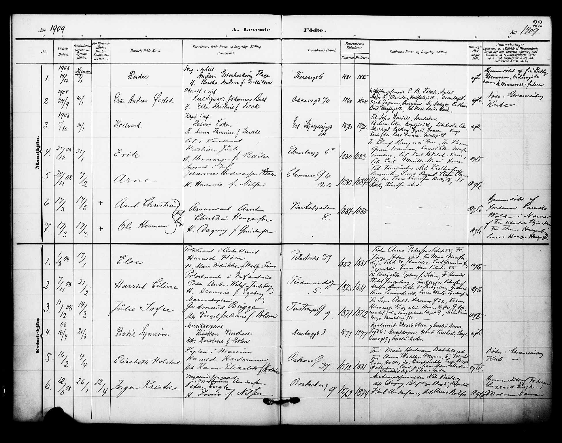 Garnisonsmenigheten Kirkebøker, SAO/A-10846/F/Fa/L0014: Parish register (official) no. 14, 1905-1914, p. 22
