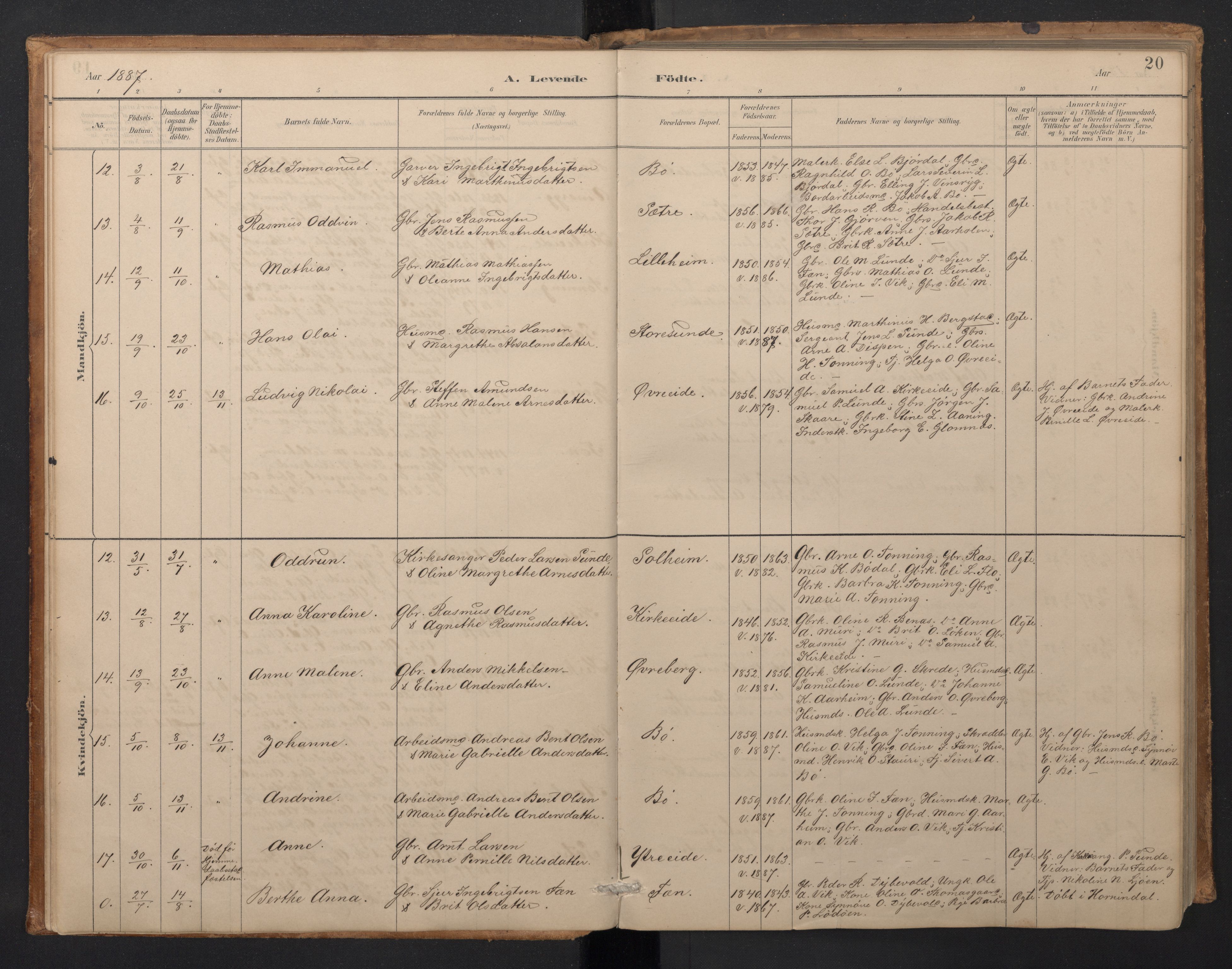 Stryn Sokneprestembete, AV/SAB-A-82501: Parish register (copy) no. A 2, 1883-1905, p. 19b-20a