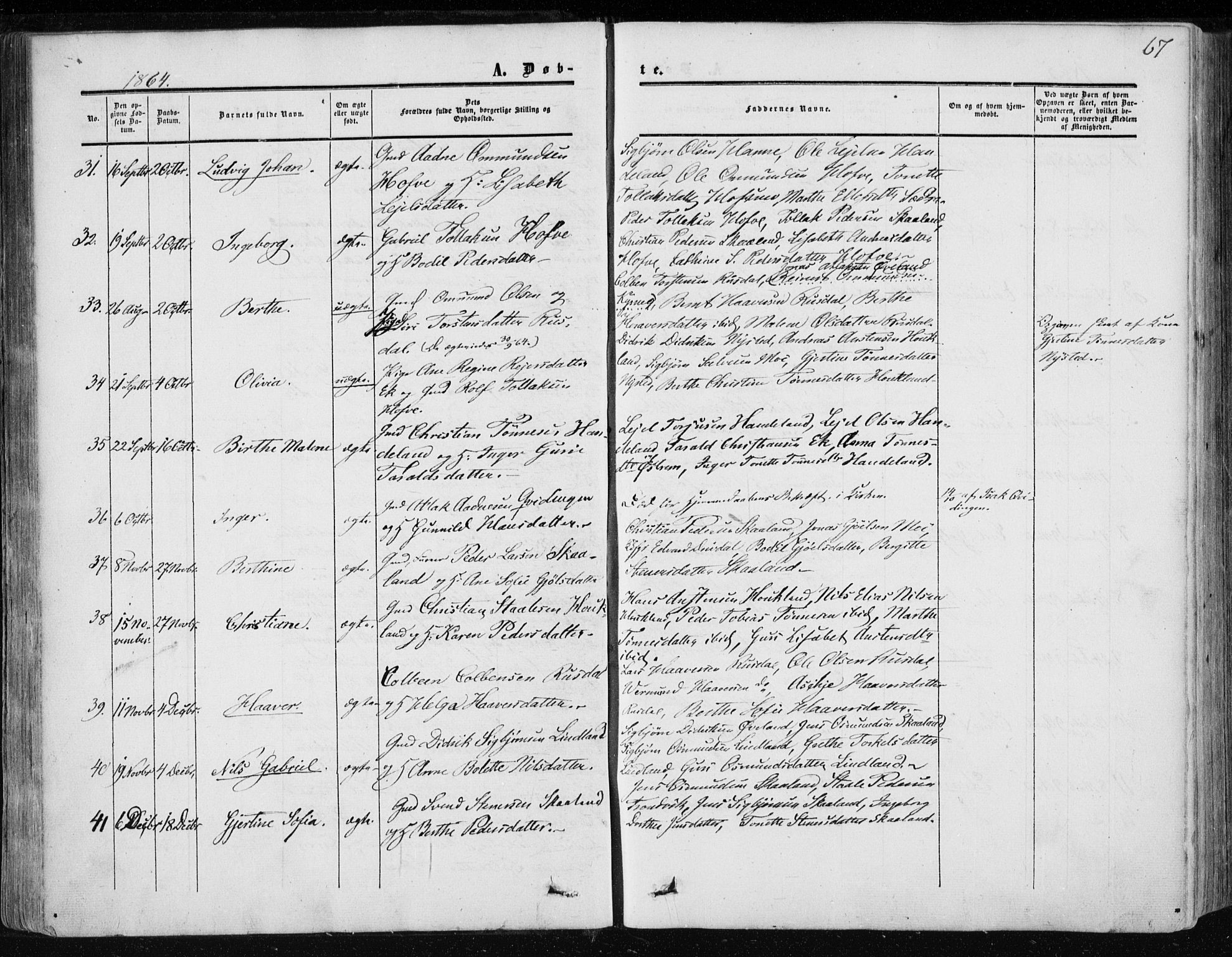 Lund sokneprestkontor, AV/SAST-A-101809/S06/L0009: Parish register (official) no. A 8, 1853-1877, p. 67