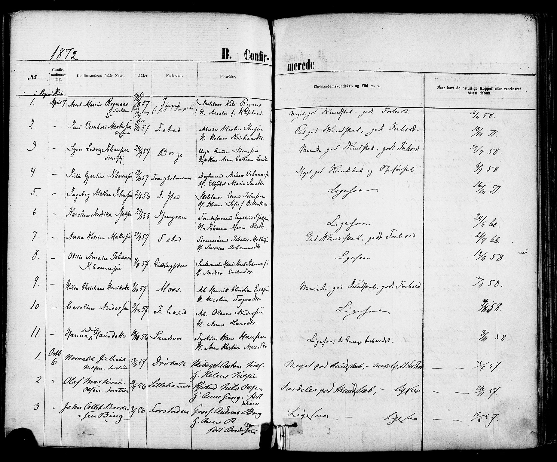 Fredrikstad domkirkes prestekontor Kirkebøker, SAO/A-10906/F/Fa/L0001: Parish register (official) no. 1, 1871-1878, p. 177