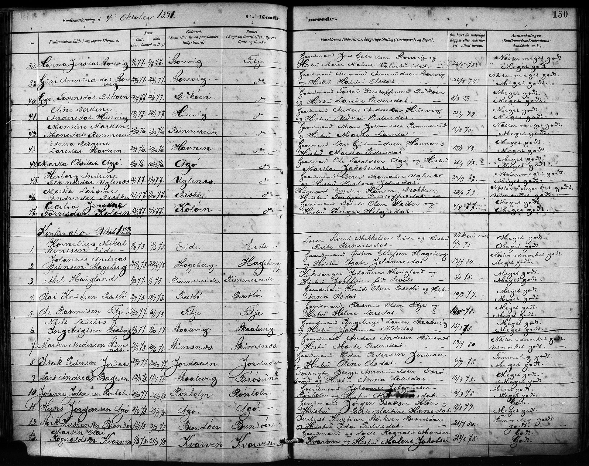 Fitjar sokneprestembete, SAB/A-99926: Parish register (official) no. A 2, 1882-1899, p. 150