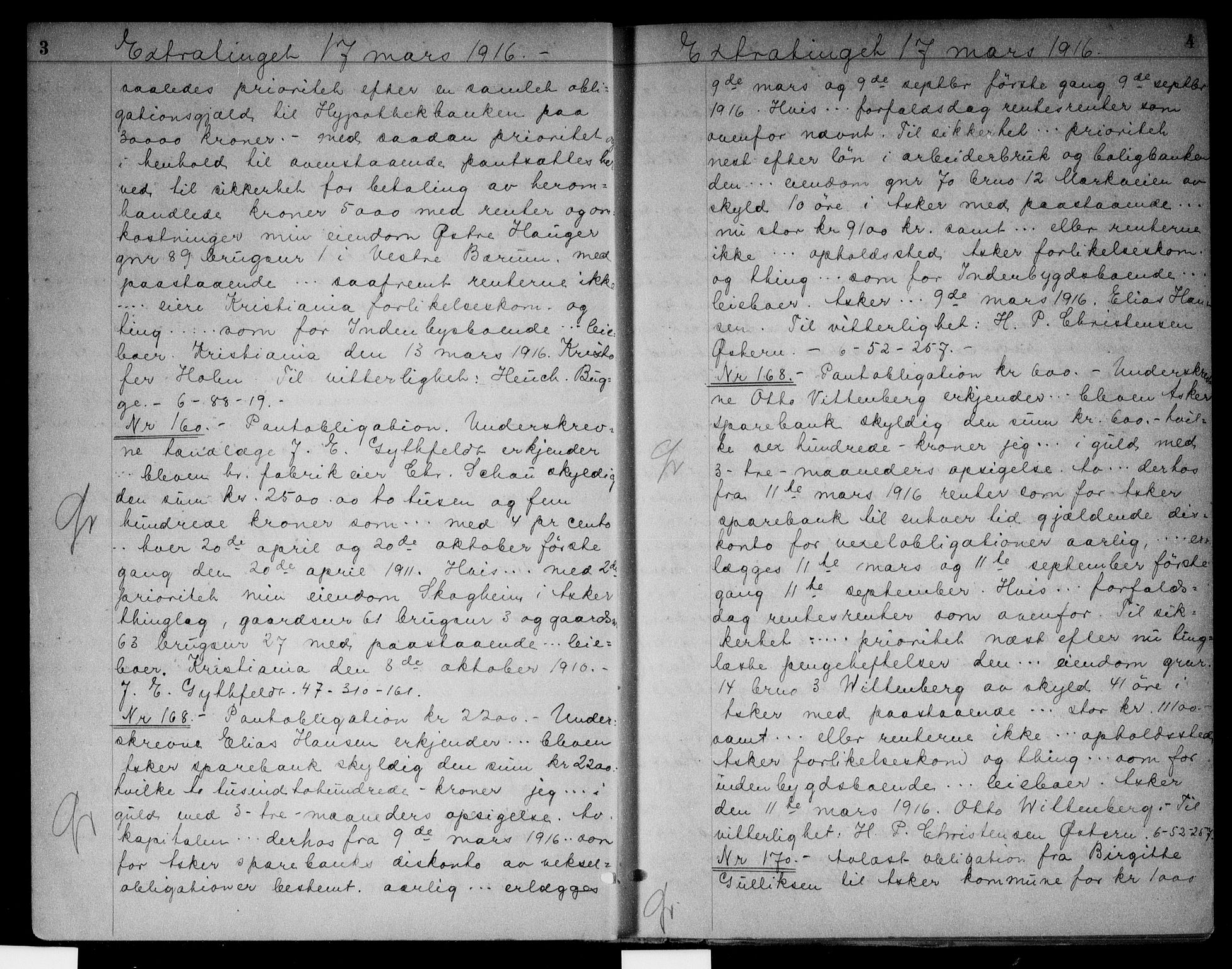 Aker sorenskriveri, AV/SAO-A-10895/G/Gb/Gbb/L0008: Mortgage book no. II 8, 1916-1917, p. 3-4