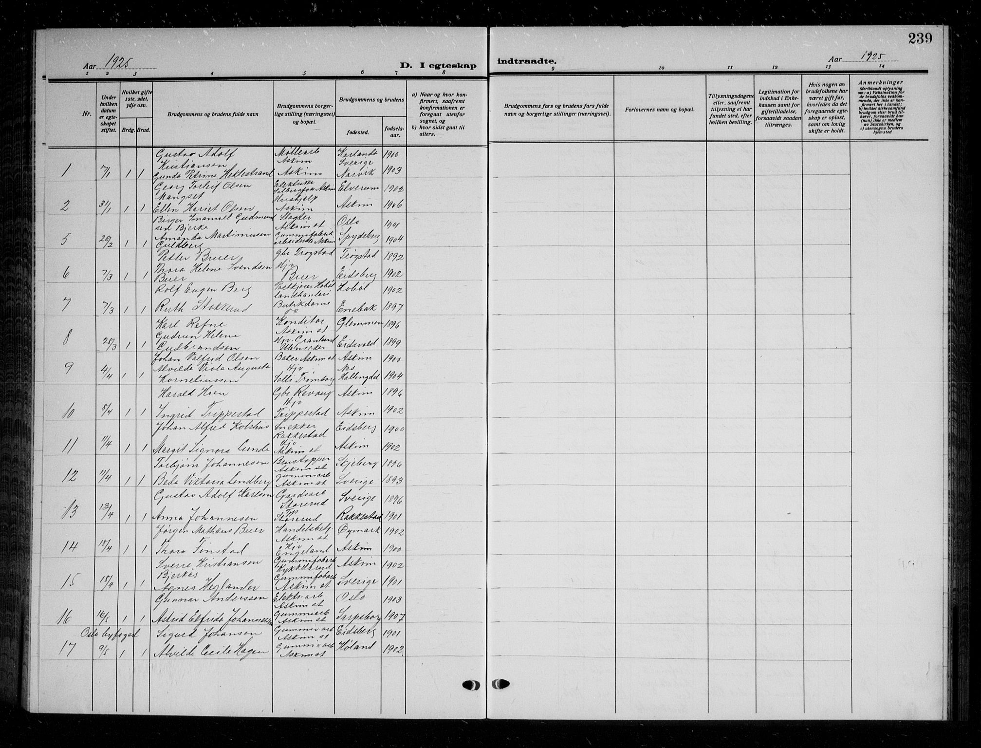 Askim prestekontor Kirkebøker, AV/SAO-A-10900/G/Ga/L0003: Parish register (copy) no. 3, 1921-1937, p. 239