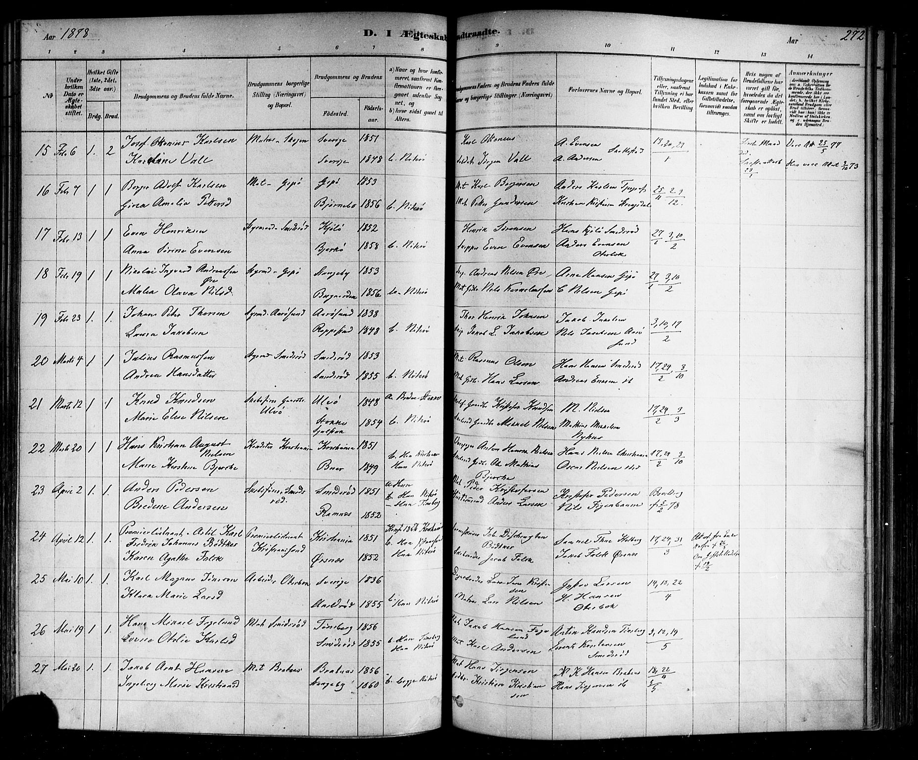 Nøtterøy kirkebøker, SAKO/A-354/F/Fa/L0008: Parish register (official) no. I 8, 1878-1893, p. 272