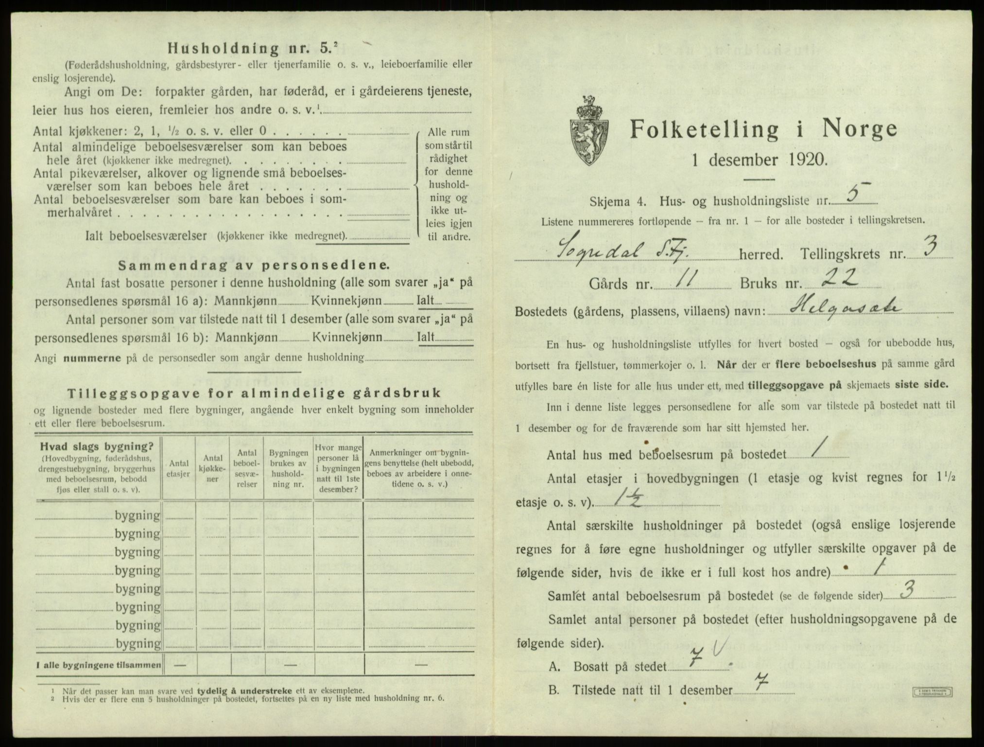 SAB, 1920 census for Sogndal, 1920, p. 215